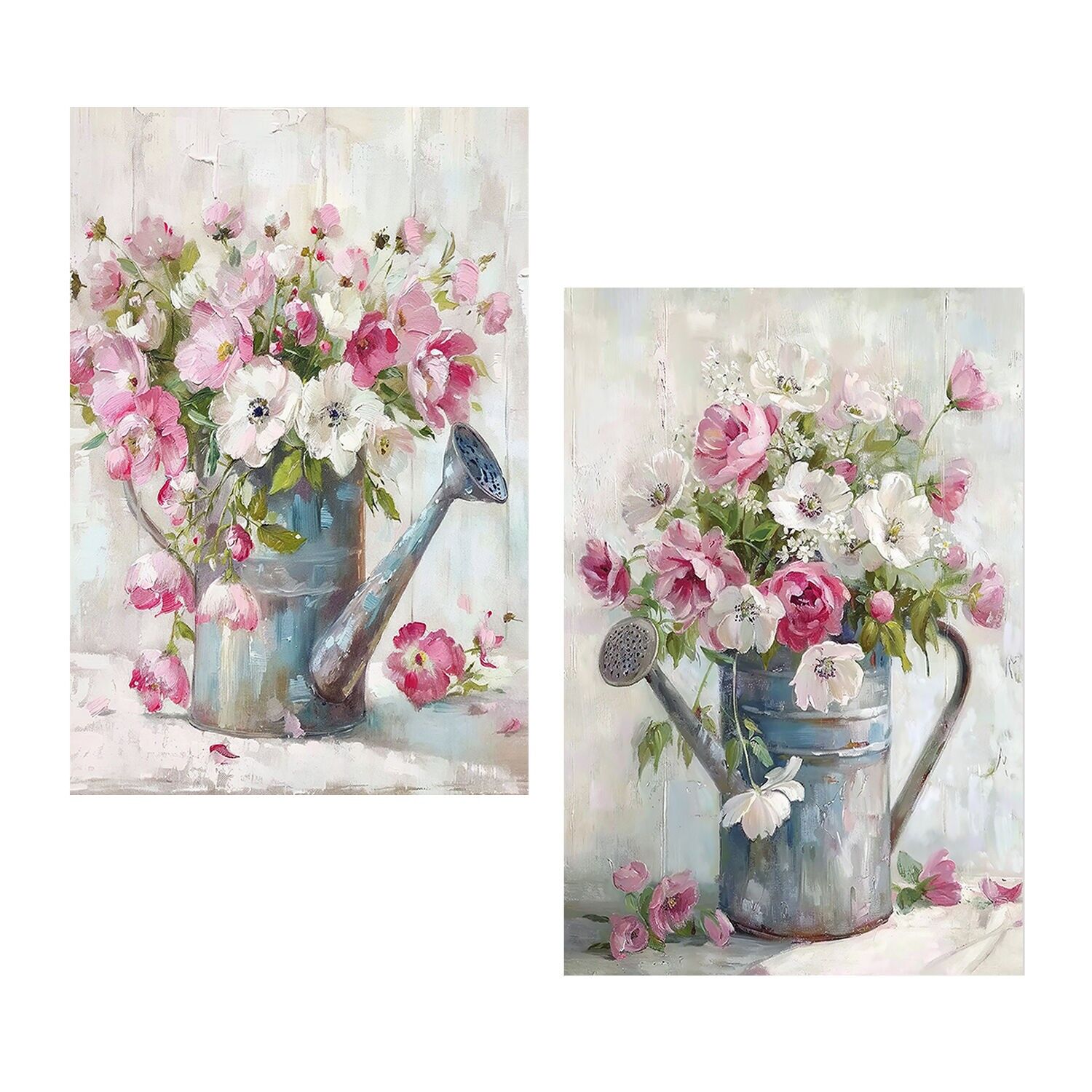 Naturleinwandgemälde 40x60x3 cm, Gießkannen und Blumen, zu 40 % bemalt, 40x60x3 cm, ST69452