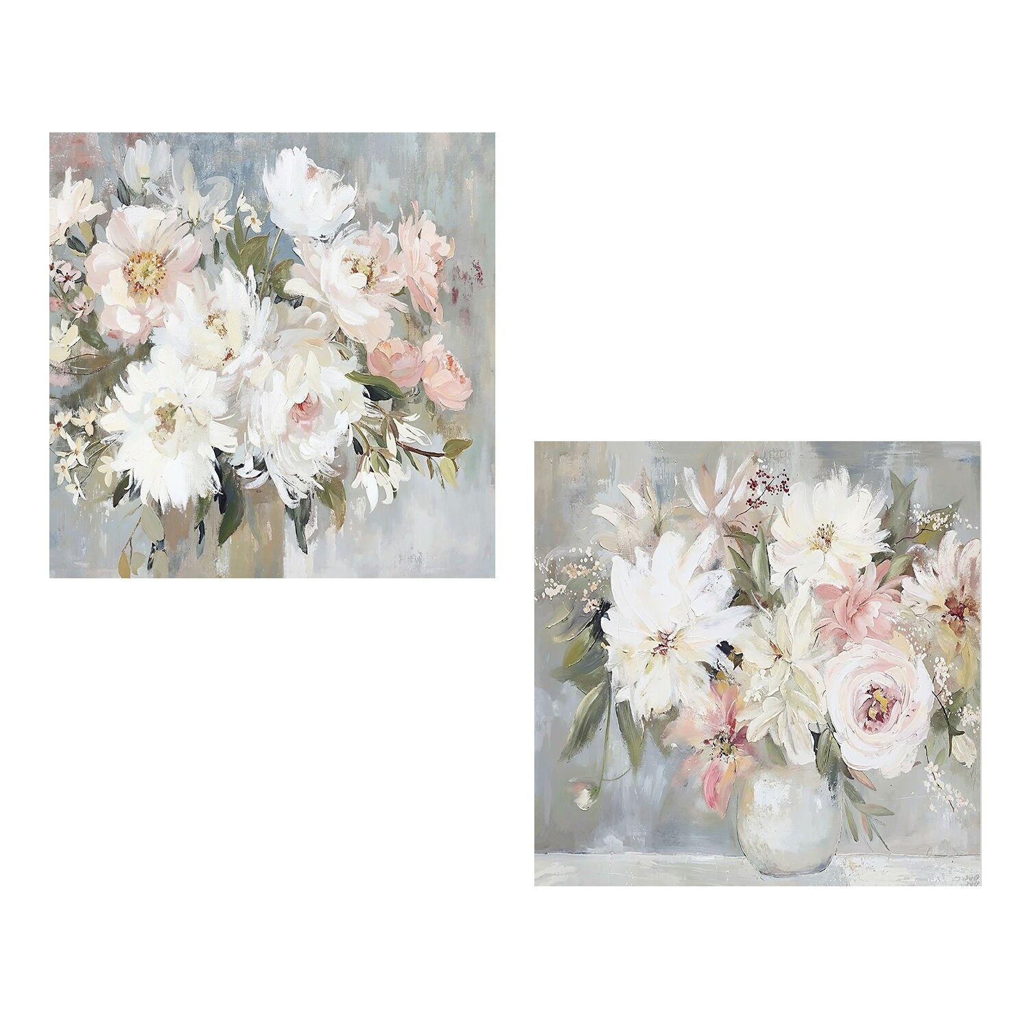 Naturleinwandgemälde 60x60cm Vasenblumen 40% bemalt auf 60x60x3cm ST69456