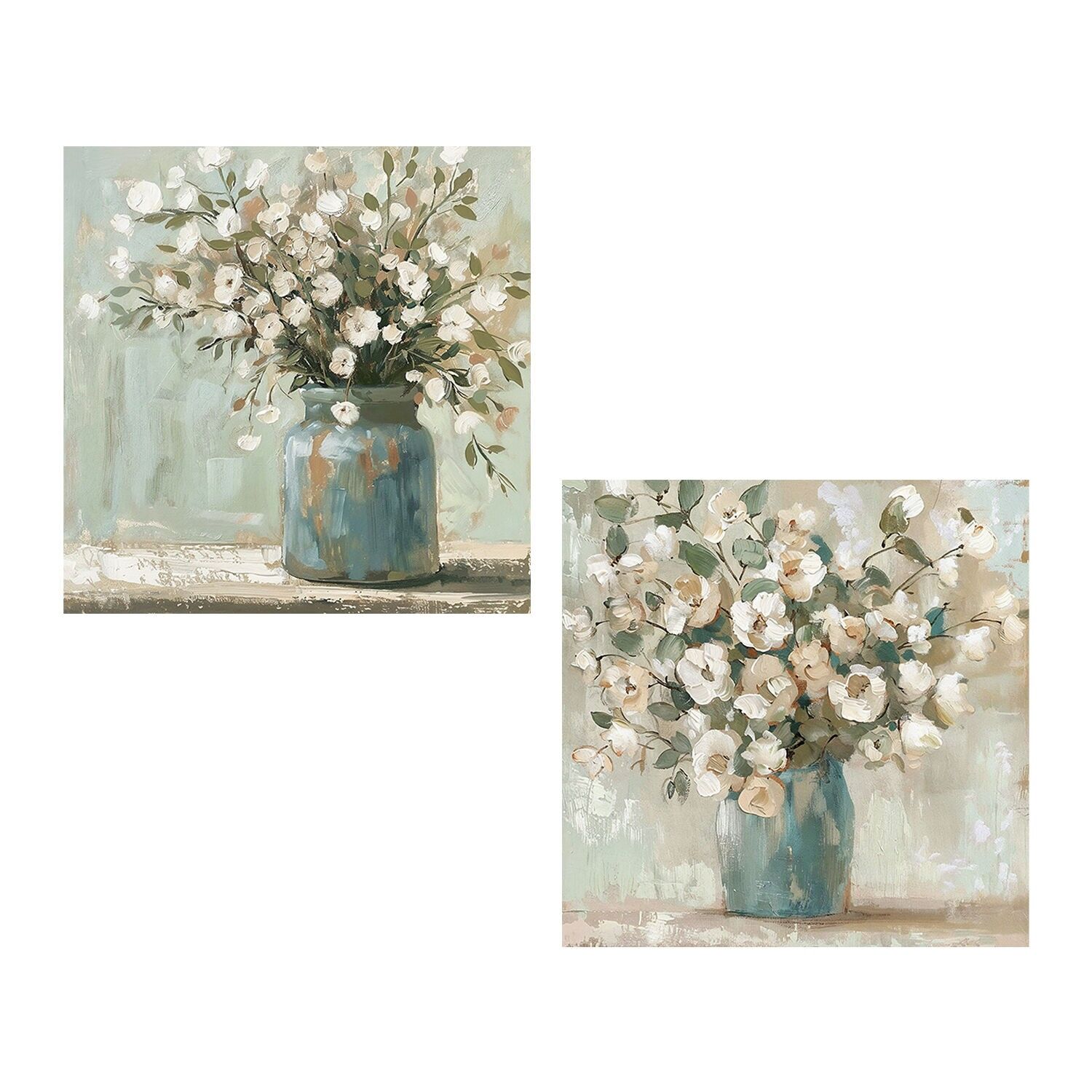 Naturleinwandgemälde 60x60cm Vasenblumen, 40% bemalt auf 60x60x3cm ST69458