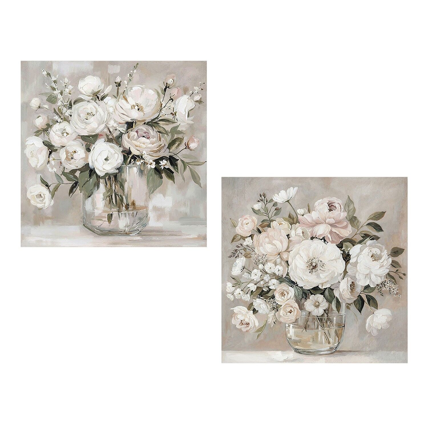 Naturleinwandgemälde 60x60cm Vasenblumen 40% bemalt auf 60x60x3cm ST69459