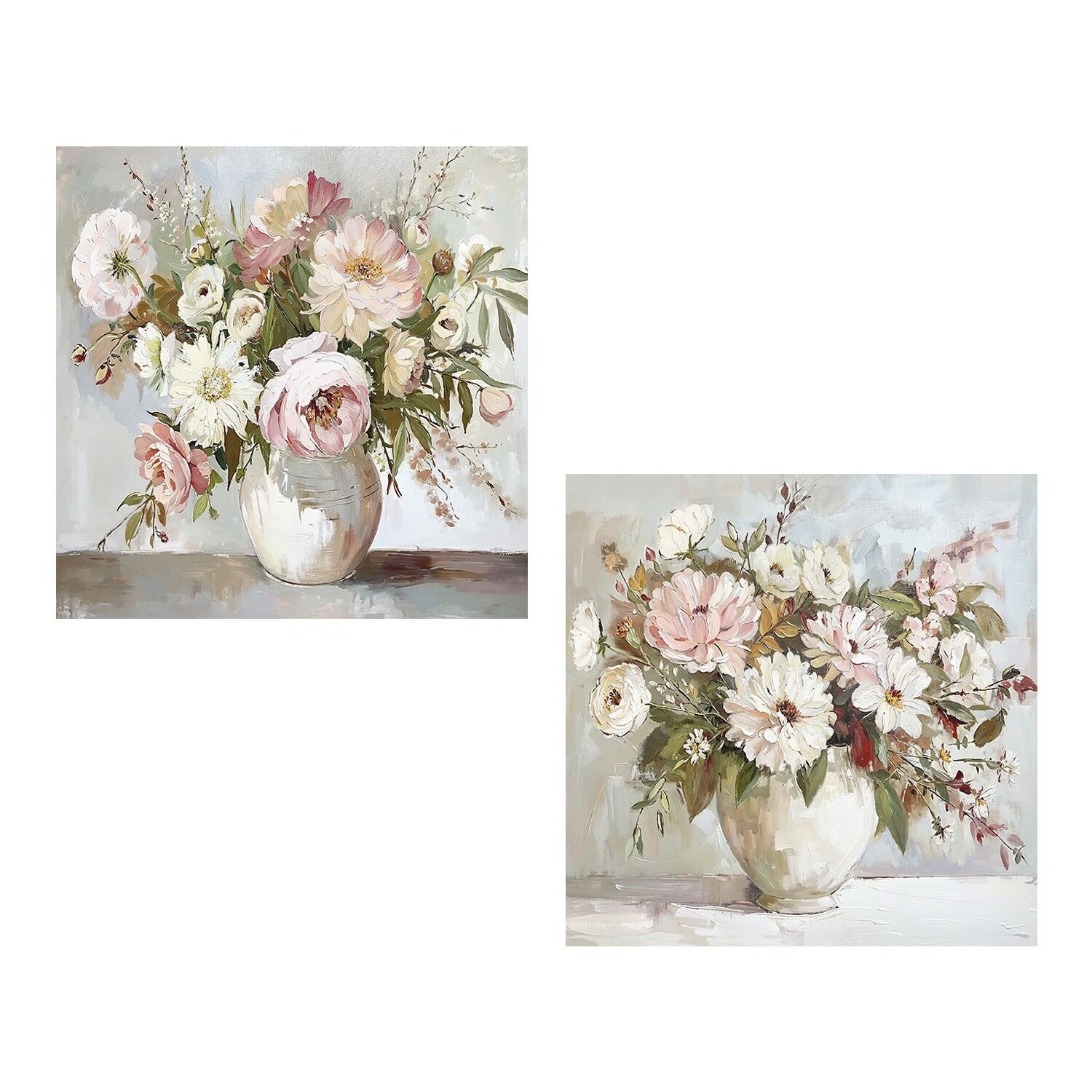 Naturleinwandgemälde 60x60cm Vasenblumen 40% bemalt auf 60x60x3cm ST69457