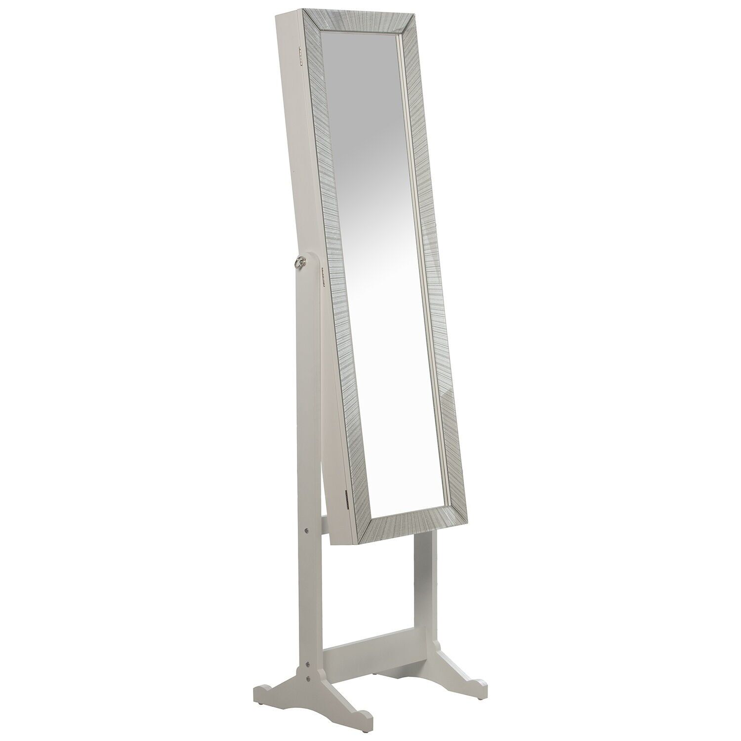 Miroir de bijouterie sur pied avec porte, blanc, avec cadre, miroir 46 x 36 x 158 cm, miroir : 26 x 110 cm ST70222