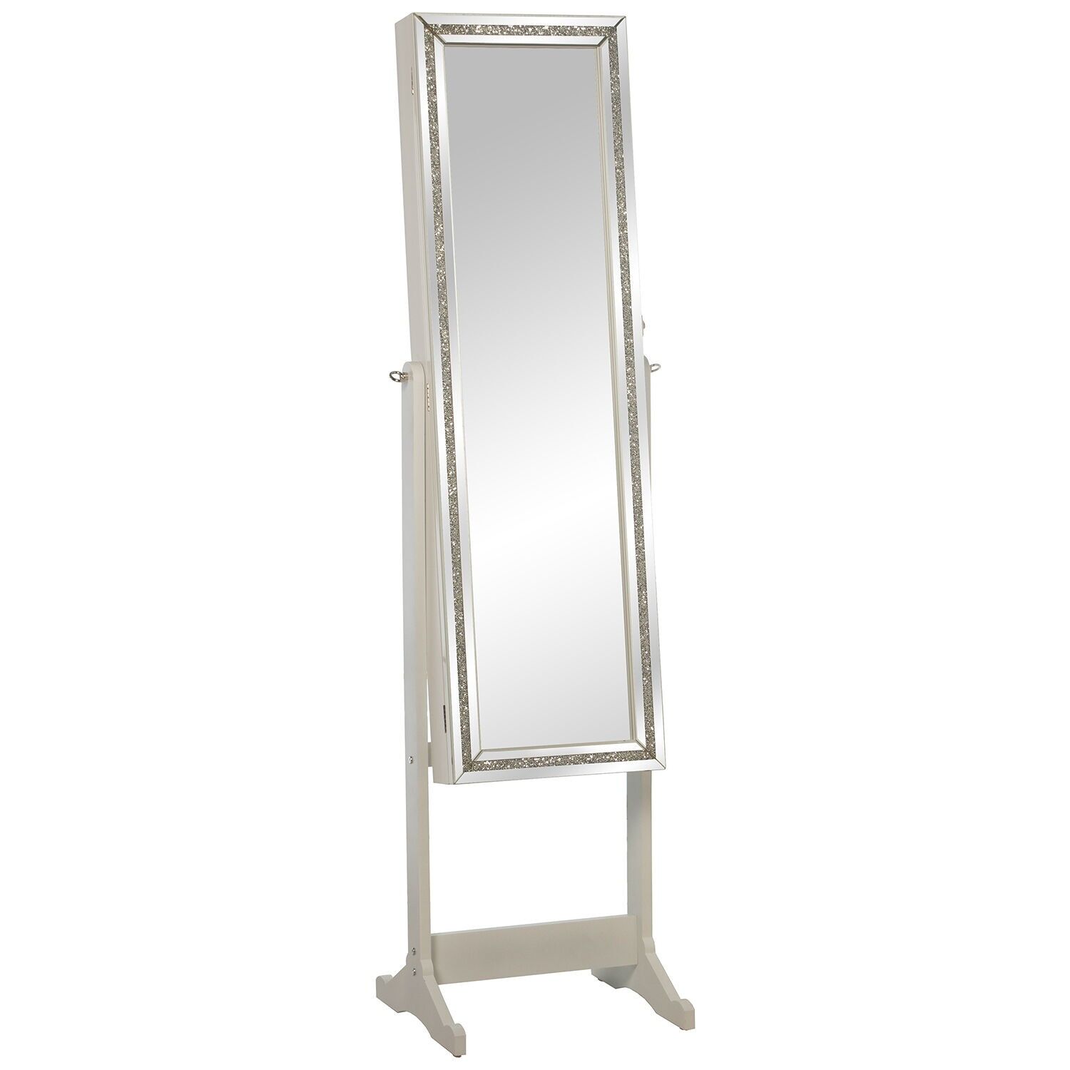 Miroir de bijouterie sur pied avec porte, blanc, avec cadre, miroir 46 x 36 x 158 cm, miroir : 26 x 110 cm ST70221