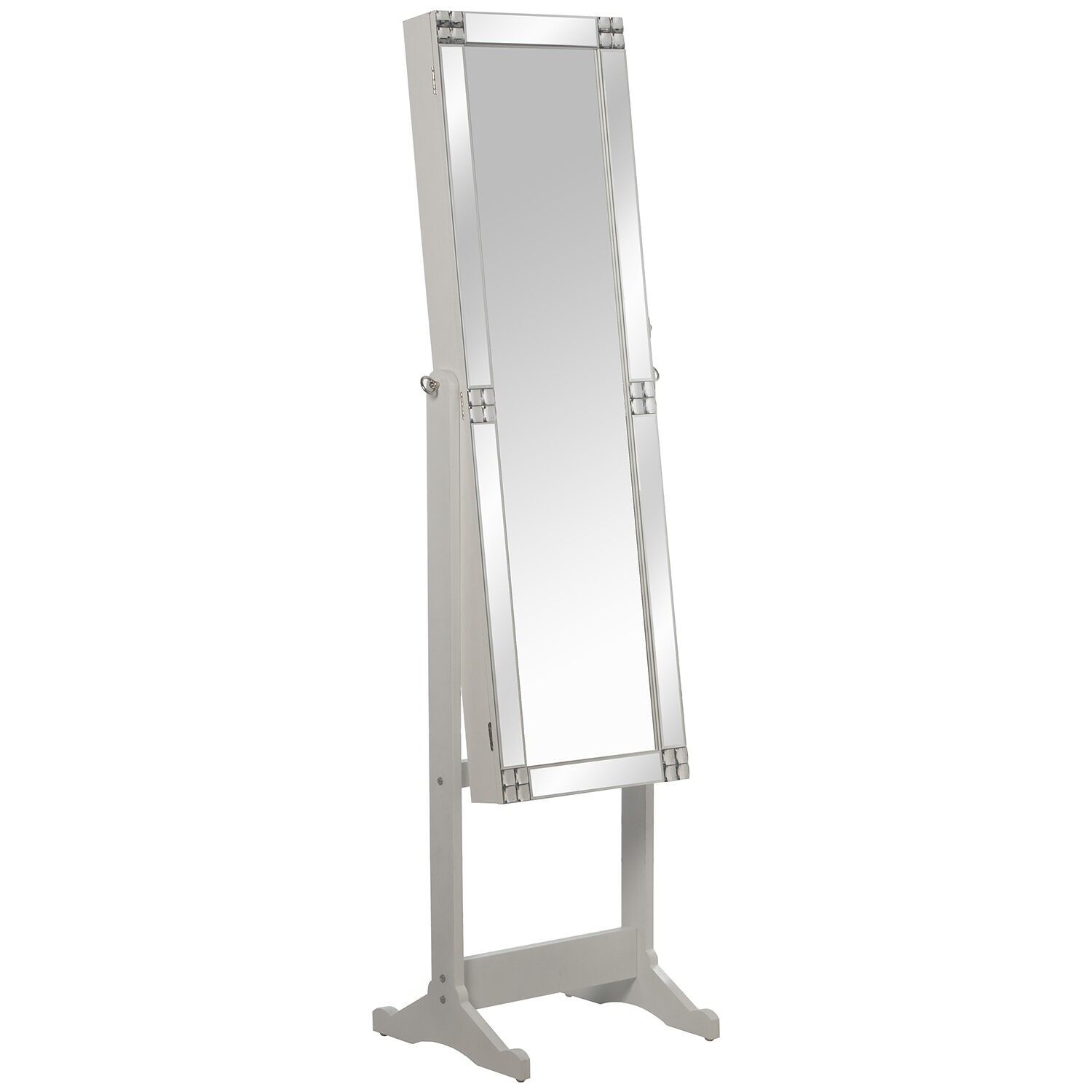 Miroir à bijoux sur pied avec porte, cadre en bois blanc, 46 x 36 x 158 cm, miroir : 26 x 110 cm ST70223