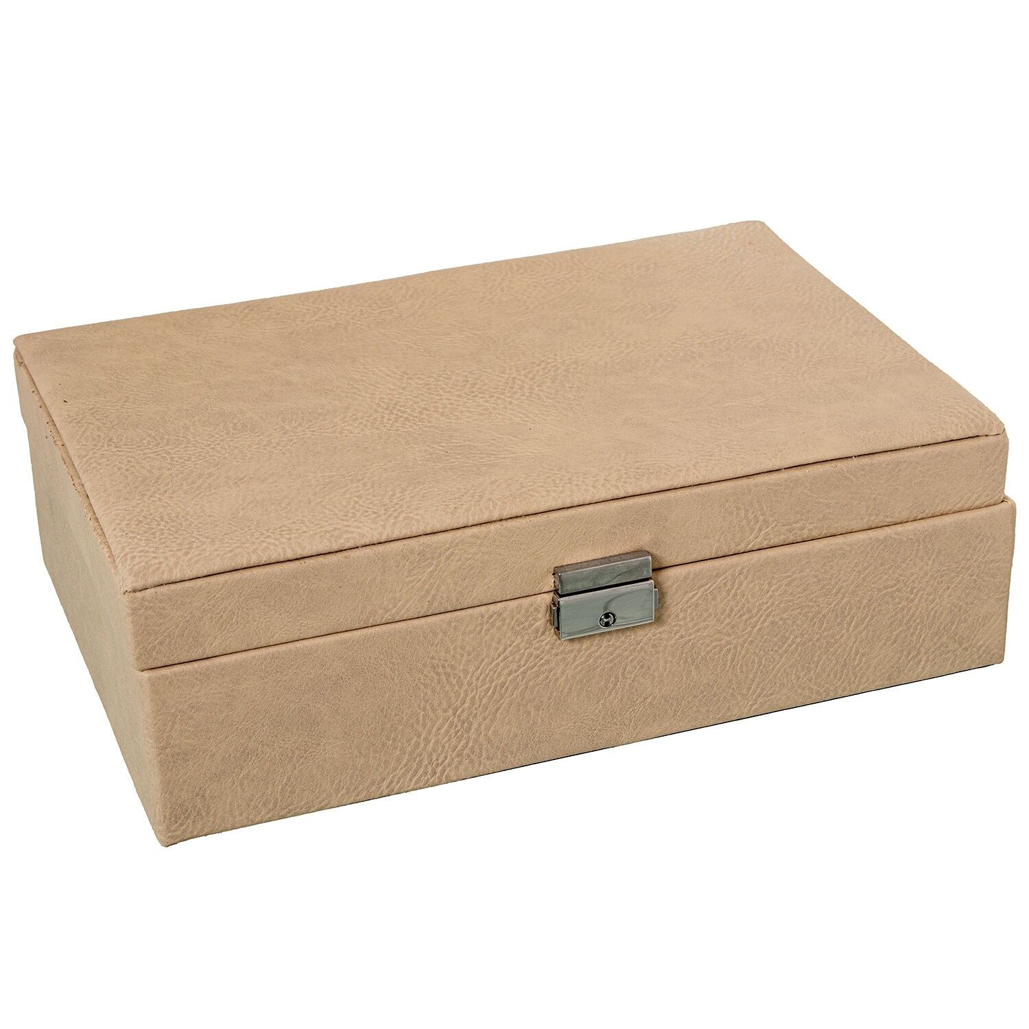 Boîte à bijoux en similicuir beige avec miroir et fermoir, 30 x 20 x 95 cm ST70984