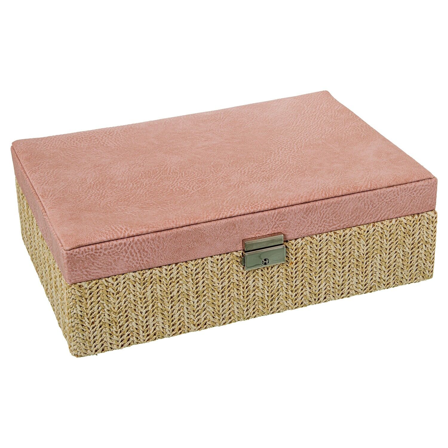 Faux leather and rattan jewelry box with mirror and clasp, 30x20x95cm ST70982
