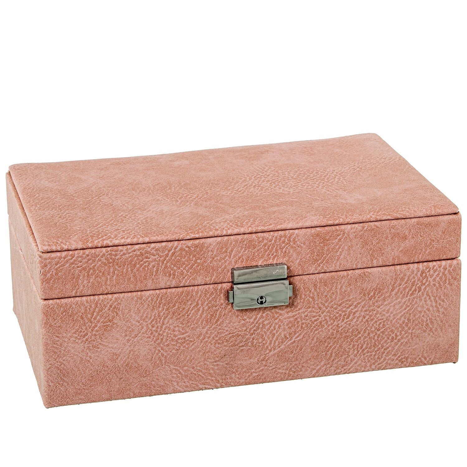 Faux leather jewelry box with pink mirror and clasp, 25x15x95cm ST70987
