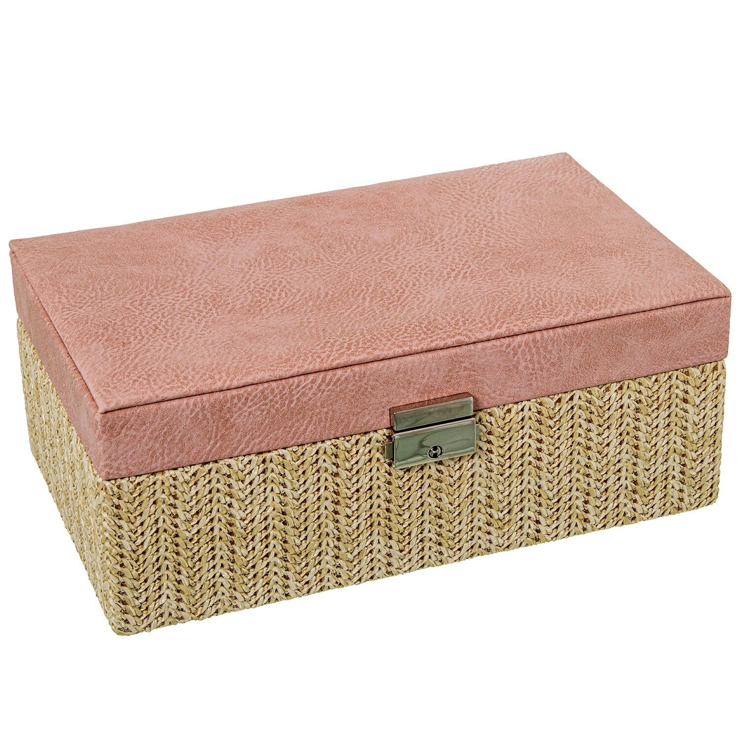 Faux leather and rattan jewelry box with mirror and clasp, 25x15x95cm ST70986