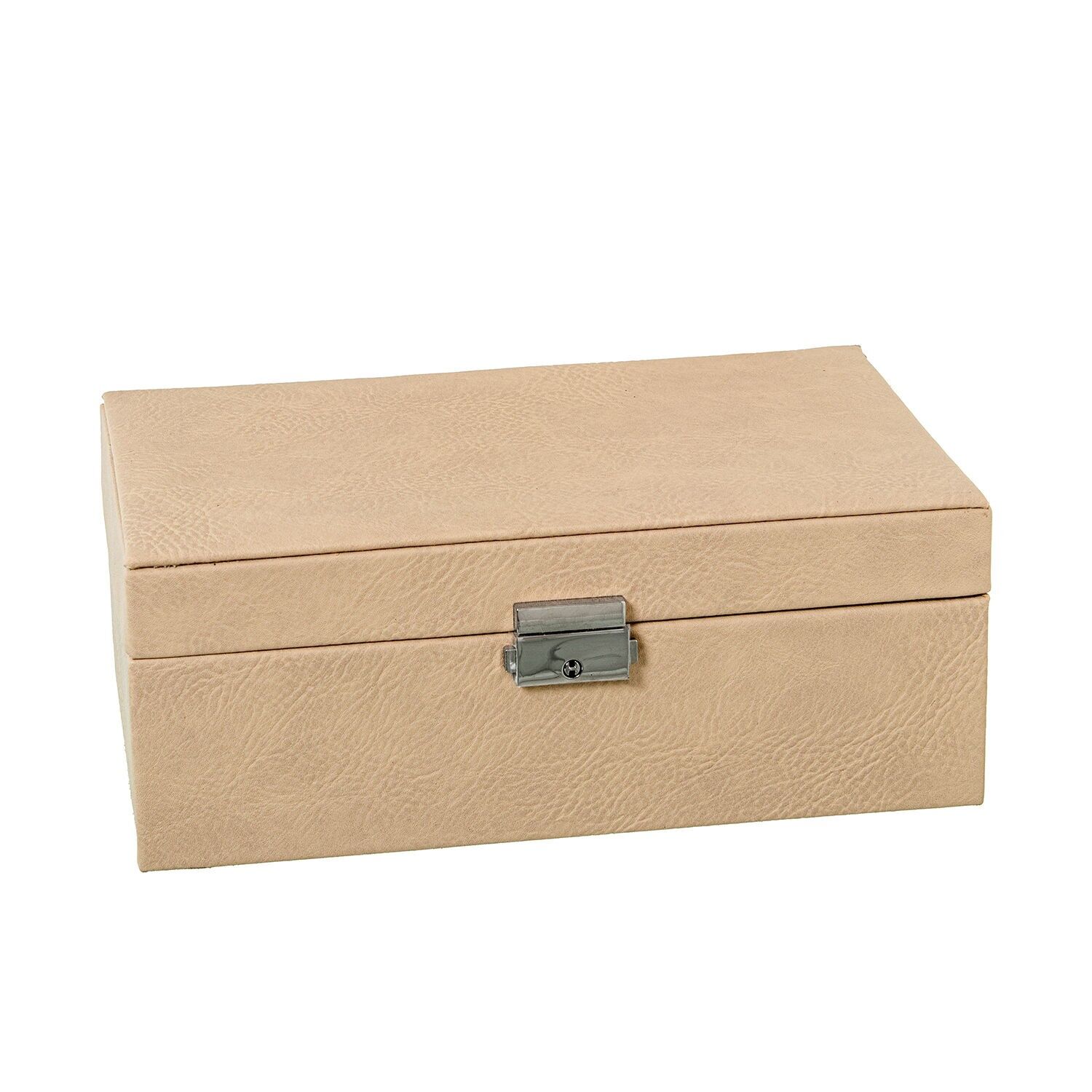 Beige faux leather jewelry box with mirror and clasp, 25x15x95cm ST70988