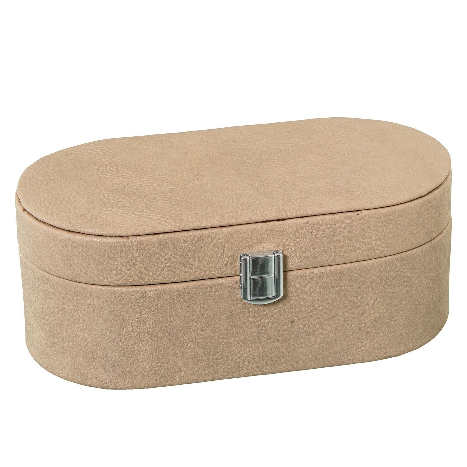 Beige faux leather jewelry box with mirror and clasp, 255x13x10cm ST70994