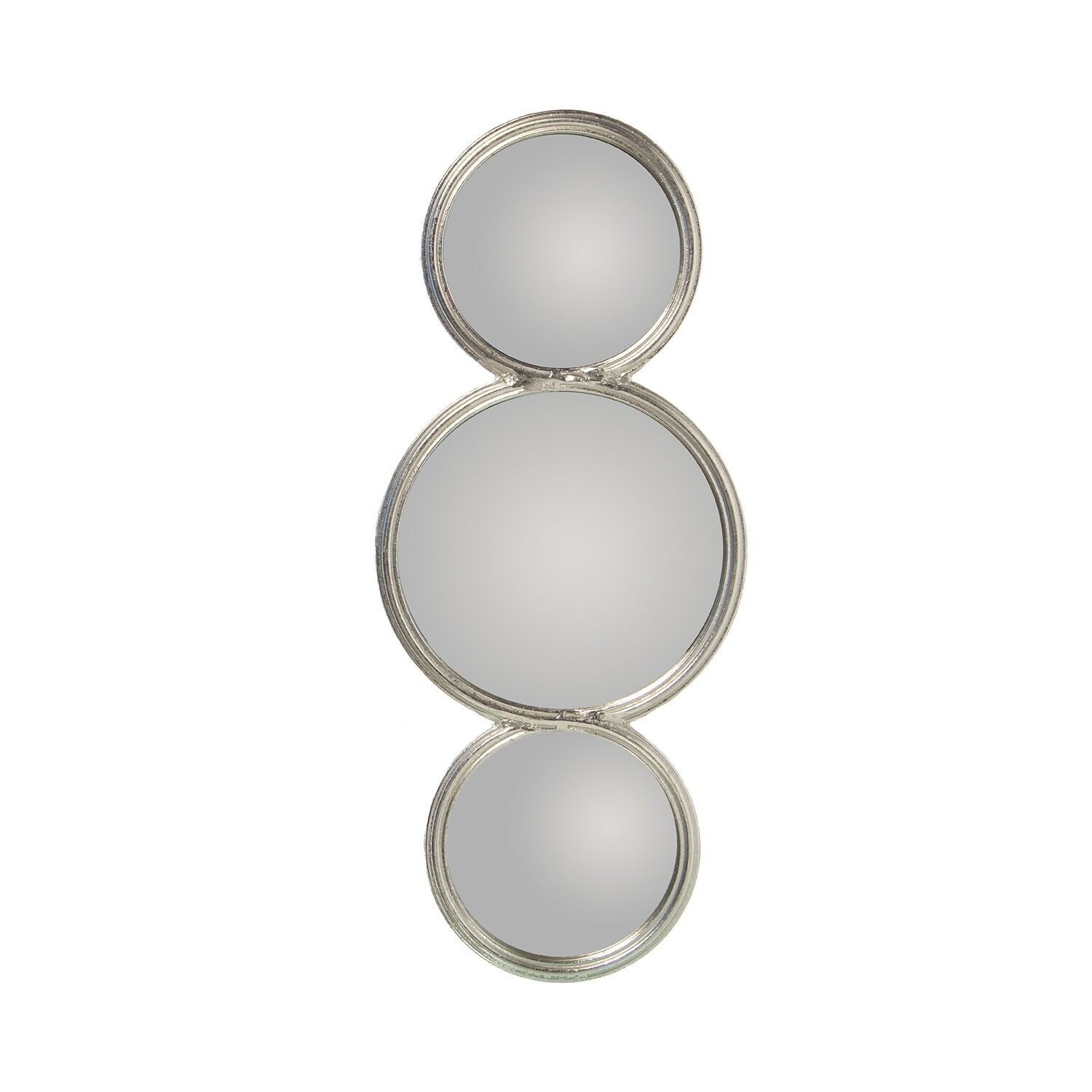 Silver metal wall mirror with 3 circles, iron 26x2x64cm, interior: 2x16, 5 and 1x23cm ST71622