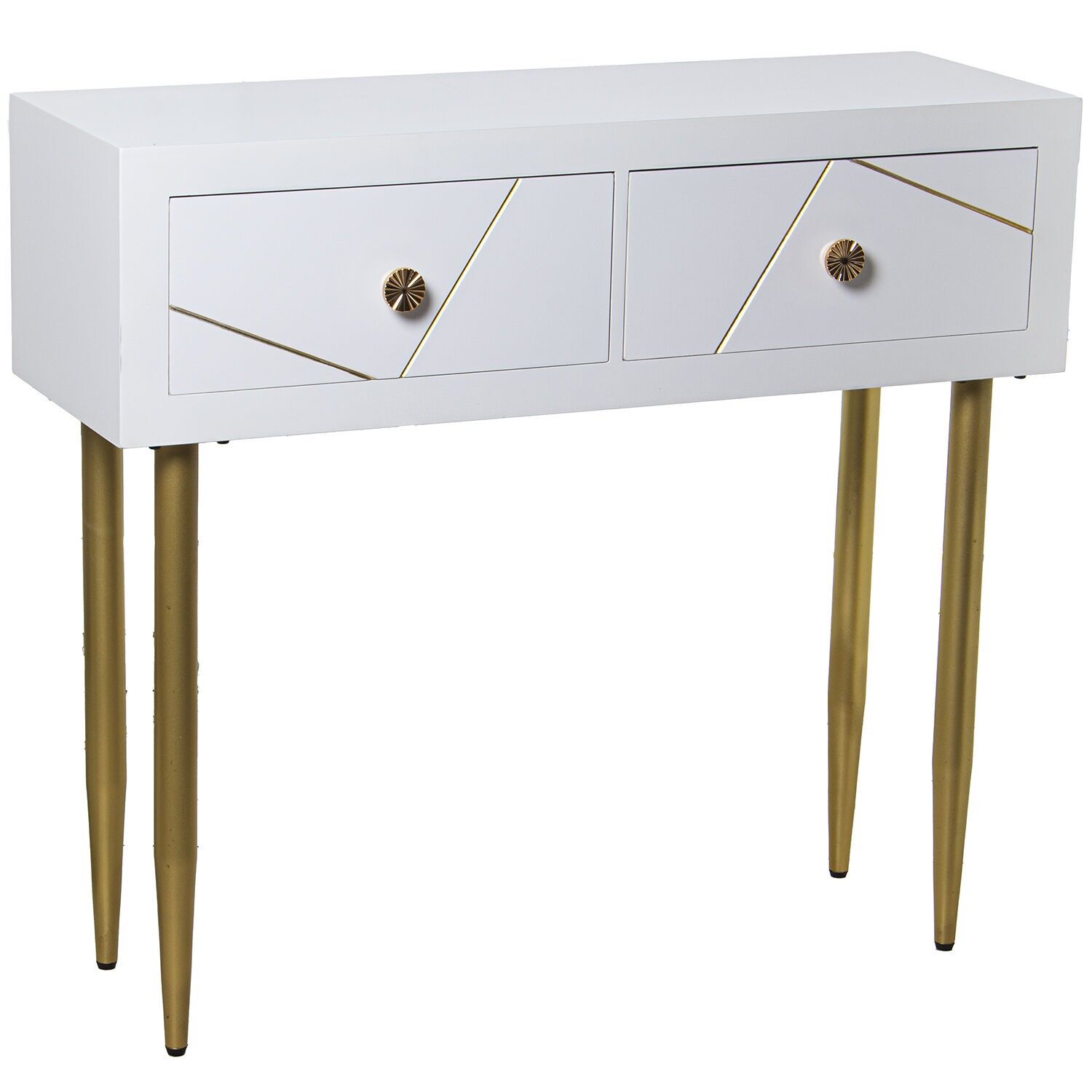 Wooden entryway table with 2 drawers, white, gold metal legs, 90x30x80cm, leg height: 55.5cm ST71991