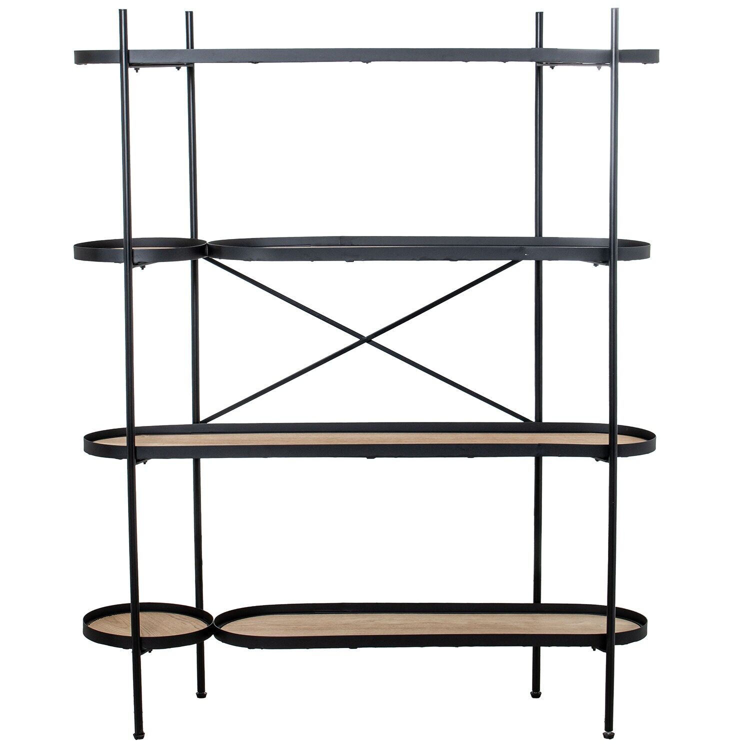 4-shelf bookcase, wood and black metal, 110x29x136cm ST71997