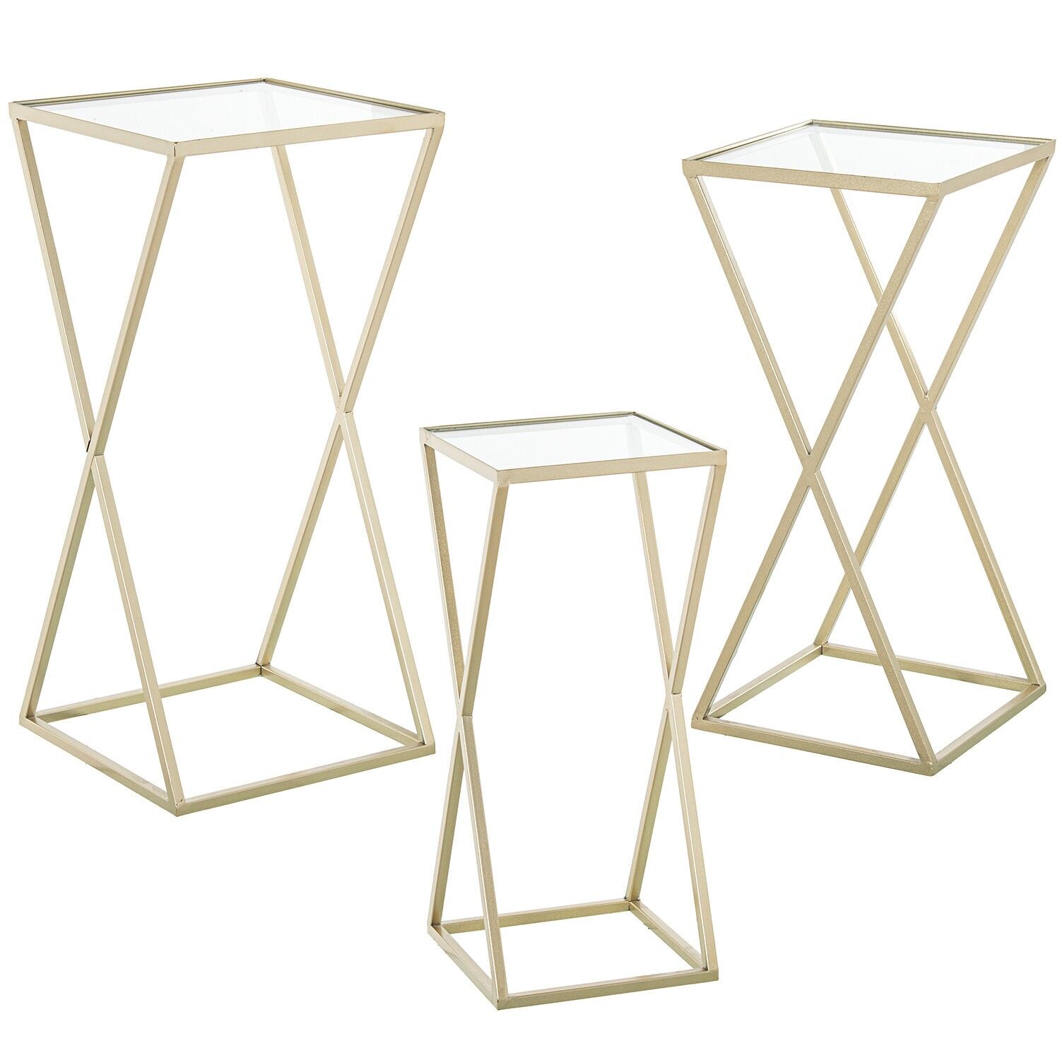 Set of 3 side tables, glass and gold metal, 33x33x70, 29x29x63, and 25x25x57cm ST72151