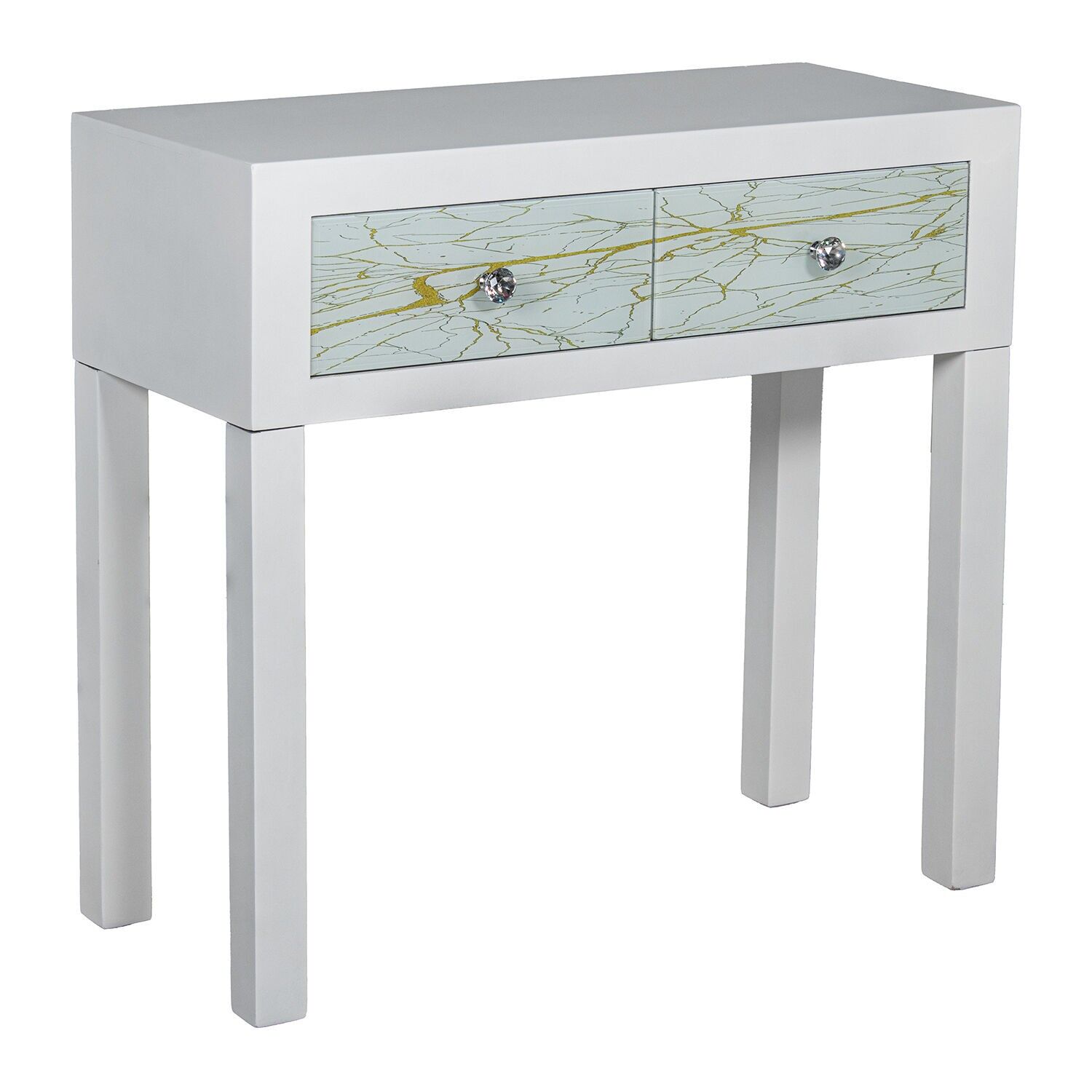 Entrance table with 2 drawers, white lacquered wood, gold, 80x35x77cm ST72155