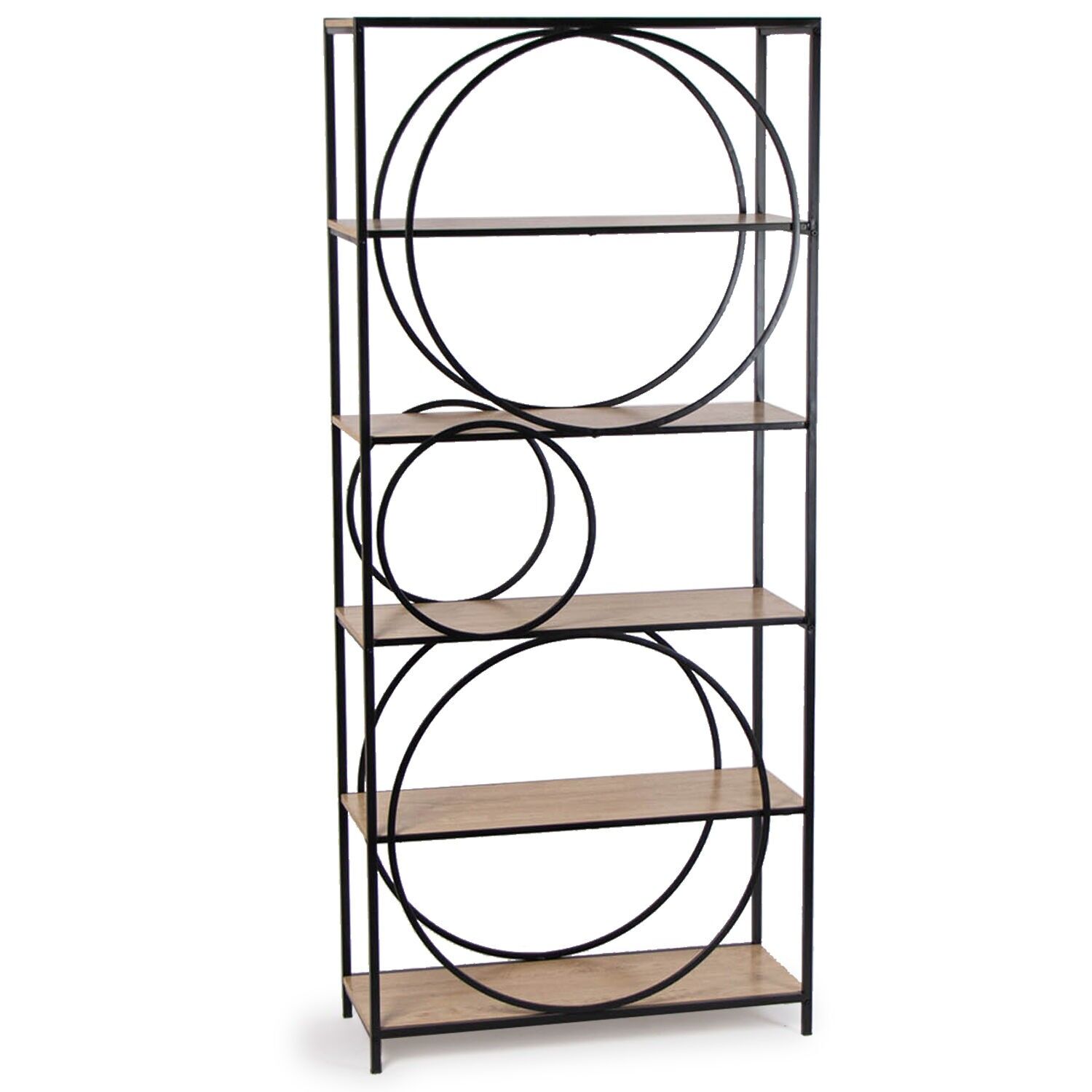 Metal shelving unit with 6 wooden shelves, 80x33x180cm, iron and MDF ST72311