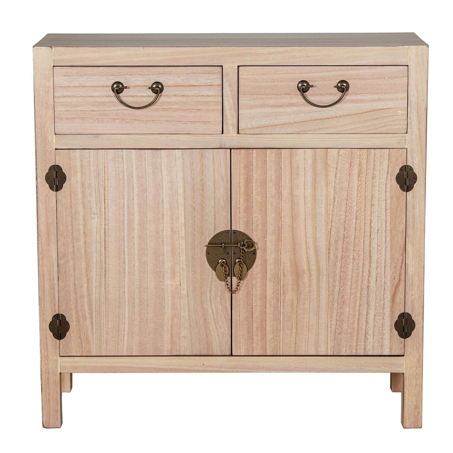 Entrance table with 2 drawers and 2 doors, natural wood, 80x30x81cm, MDF and paulownia ST72199