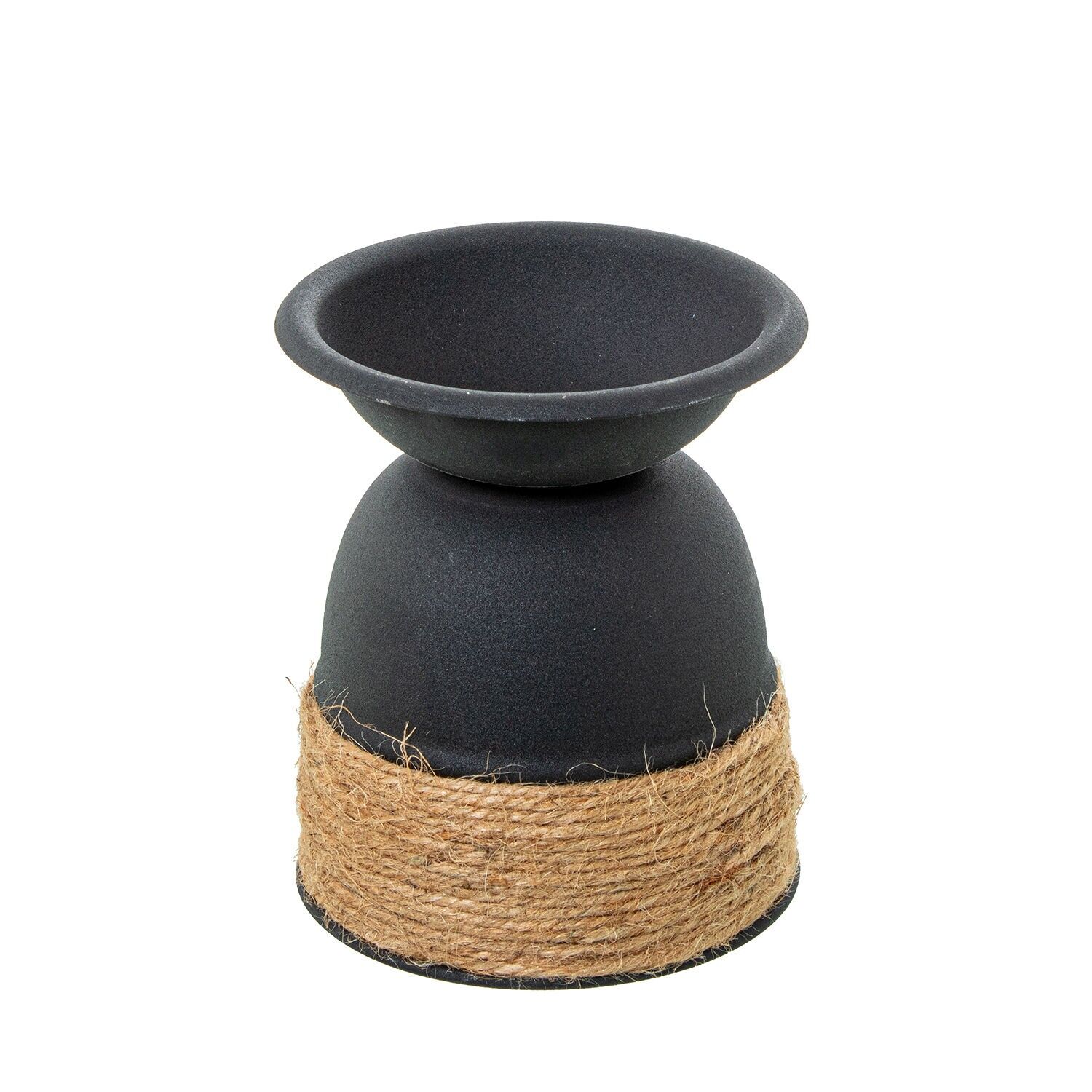 Black metal candle holder with jute rope 11x13cm ST72315