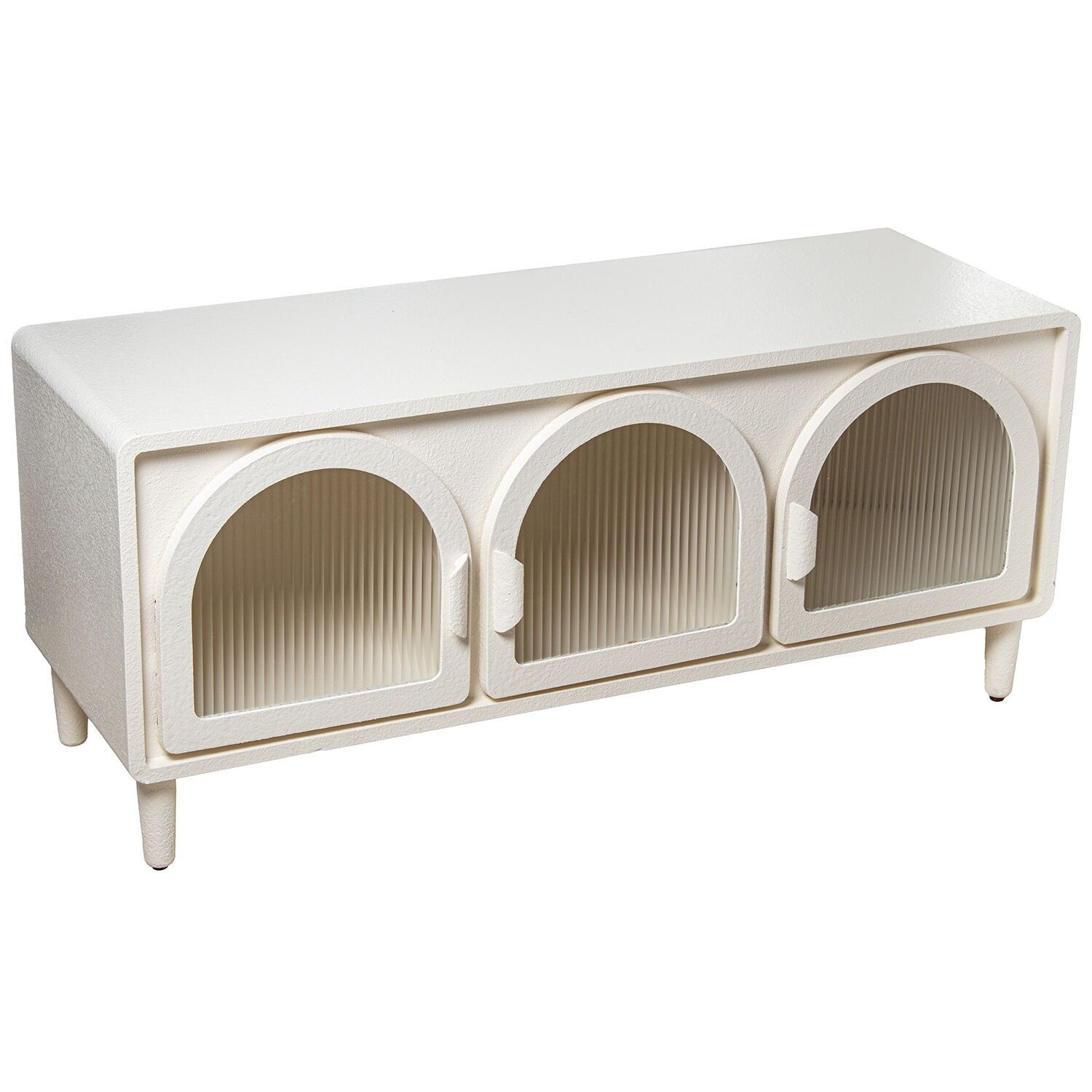 White wooden sideboard with 3 glass doors 120x42x53cm, MDF and glass ST72317