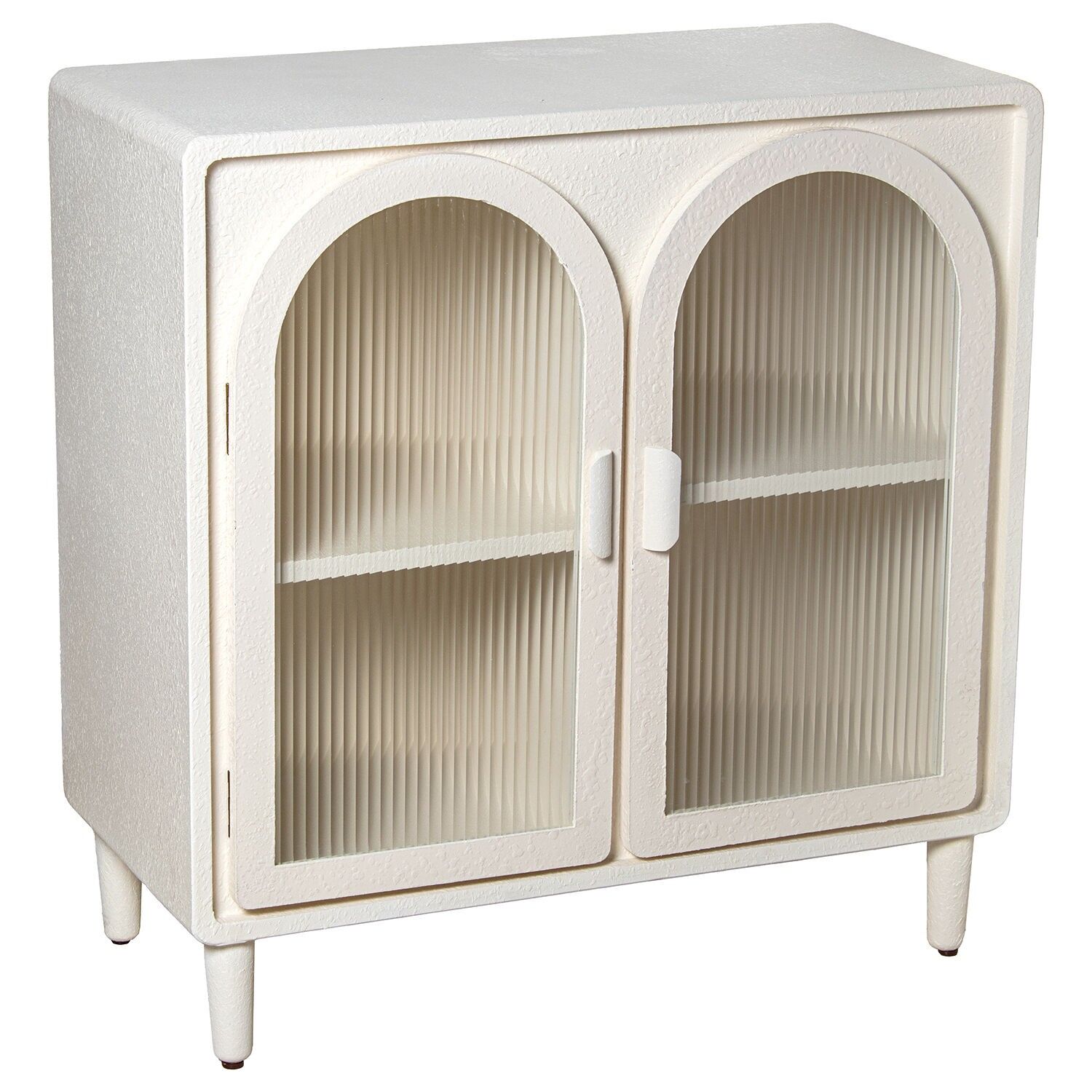 White wooden entryway cabinet with 2 glass doors, 80x38x83cm, MDF and glass ST72318