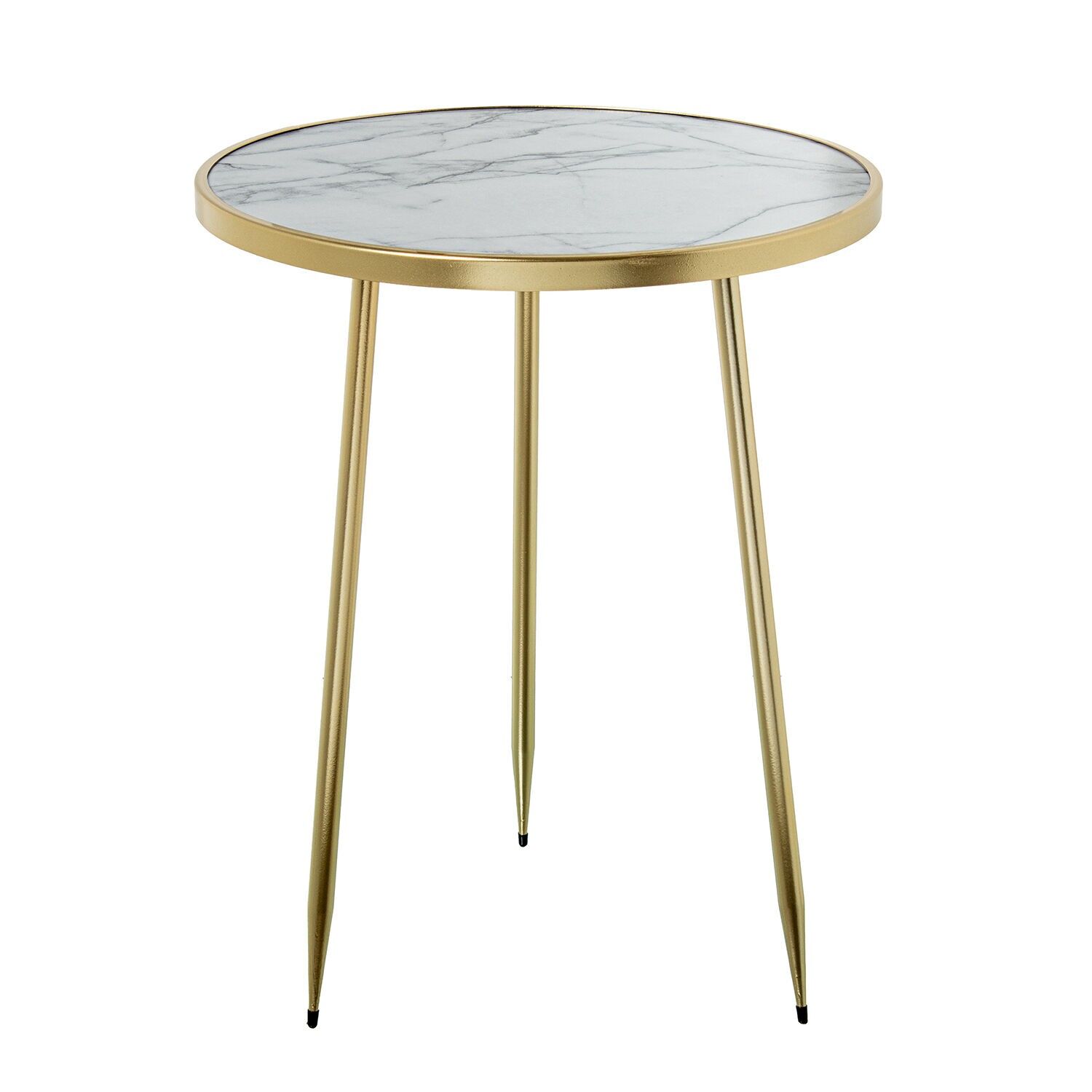 Side table, wood, marble, gold edge, gold metal legs, 40x50cm ST72387