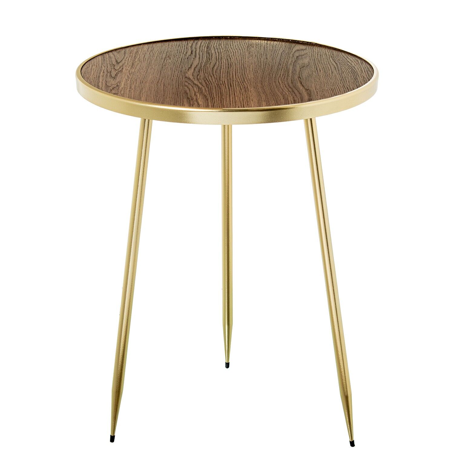 Walnut wood side table with gold trim and gold metal legs, 40x50cm ST72386