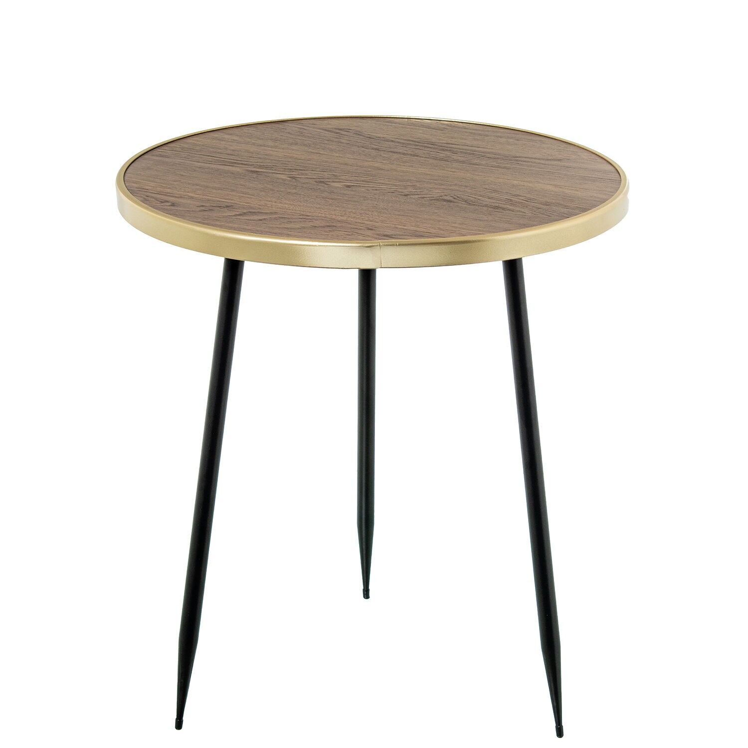 Walnut wood side table with gold edge and black metal legs 40x435cm ST72383