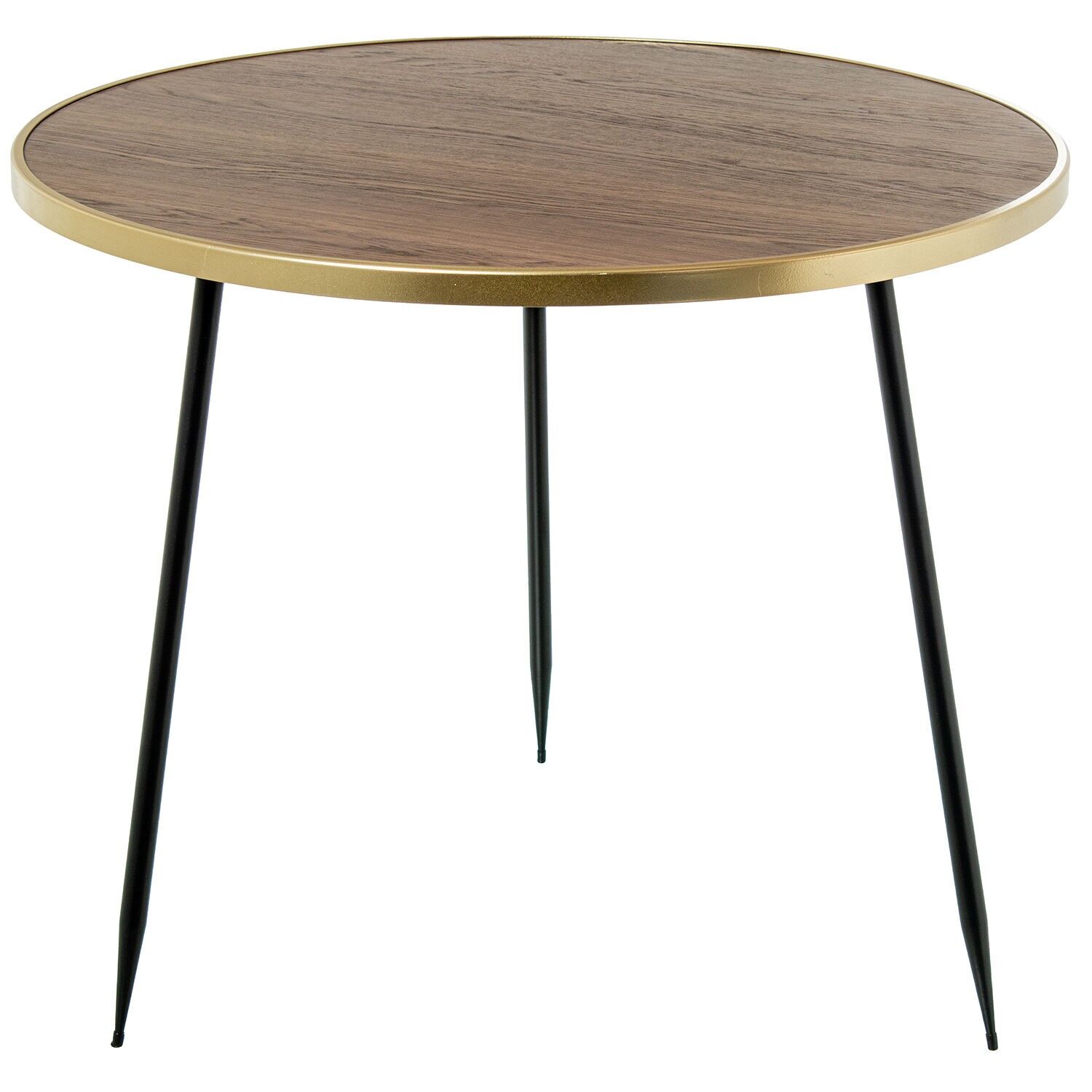 Walnut wood side table with gold edge and black metal legs, 60x50cm ST72385
