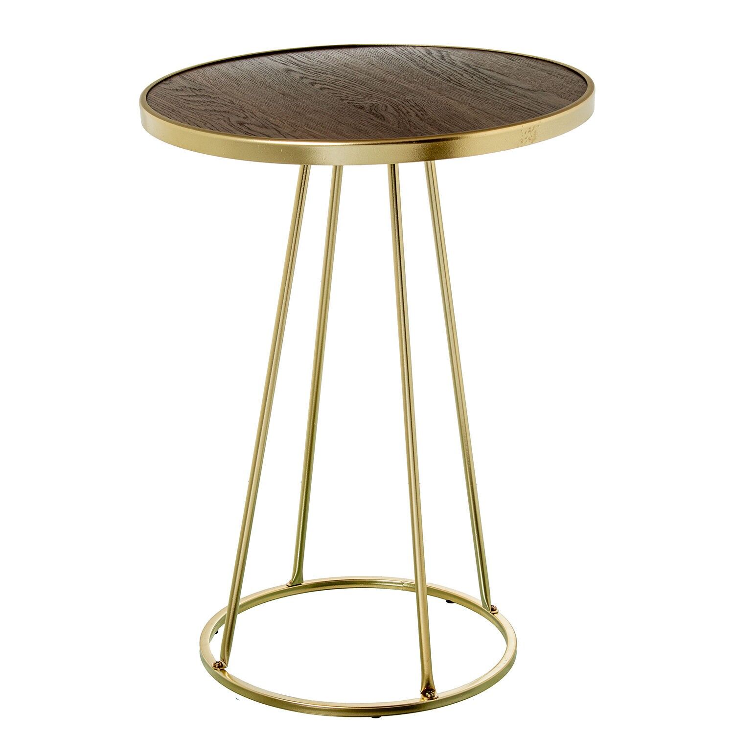 Walnut wood side table with gold trim and gold metal legs, 40x545cm ST72389