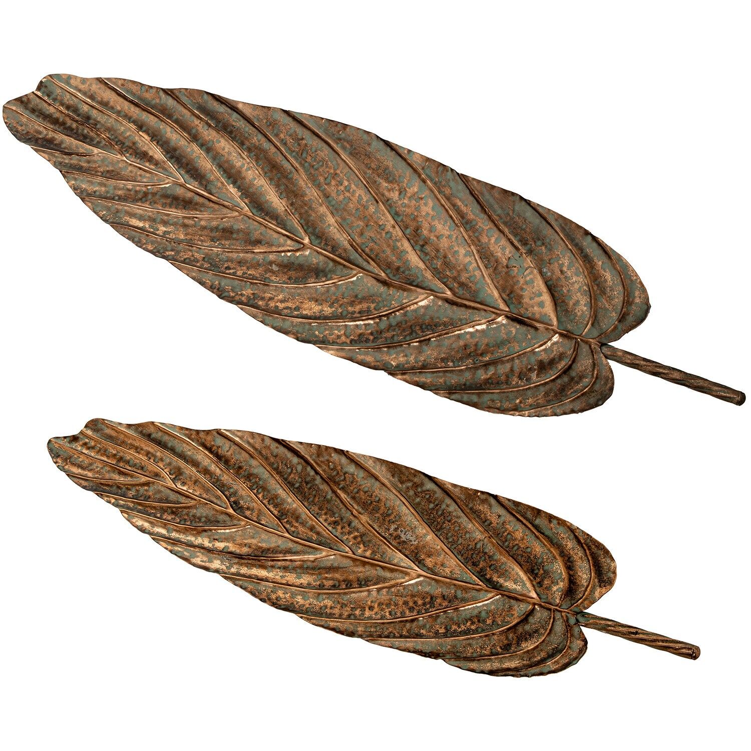 Set of 2 gold metal leaf centerpieces 91x25x5 and 74x21x5cm ST72521