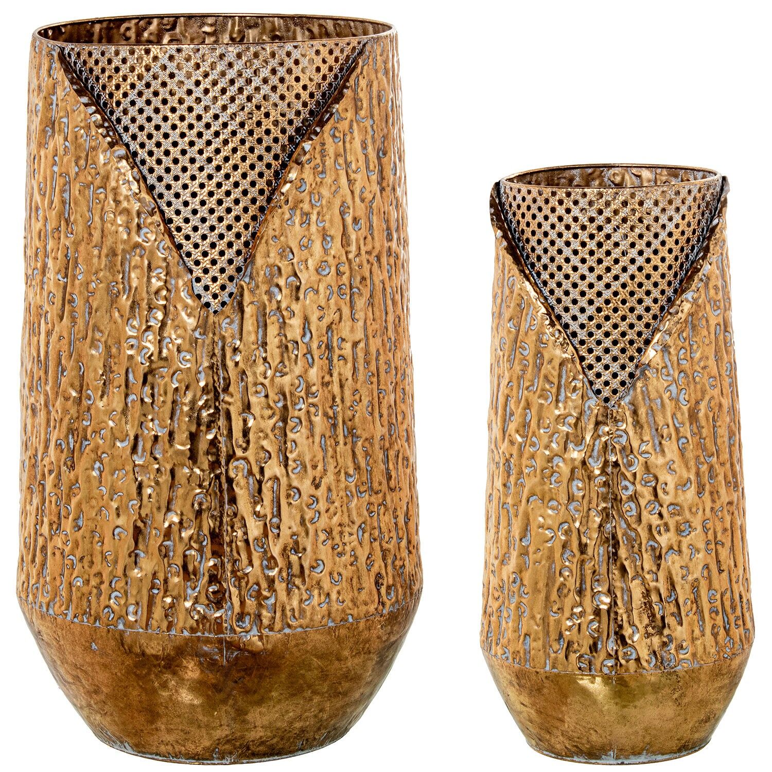 Set of 2 gold metal vases 45x45x77 and 30x30x63cm ST72544