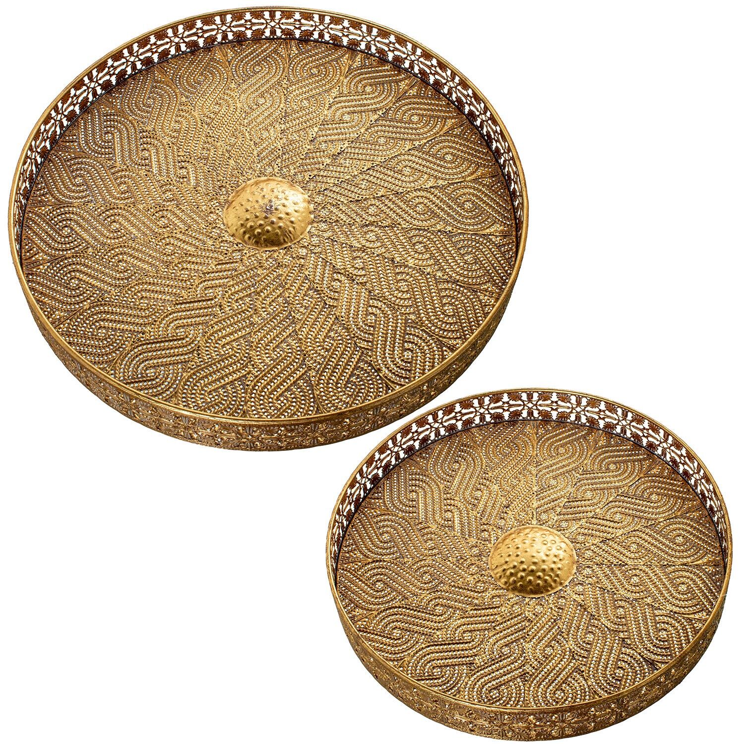 Set of 2 gold metal centerpiece trays 45x5 and 36x5cm ST72529