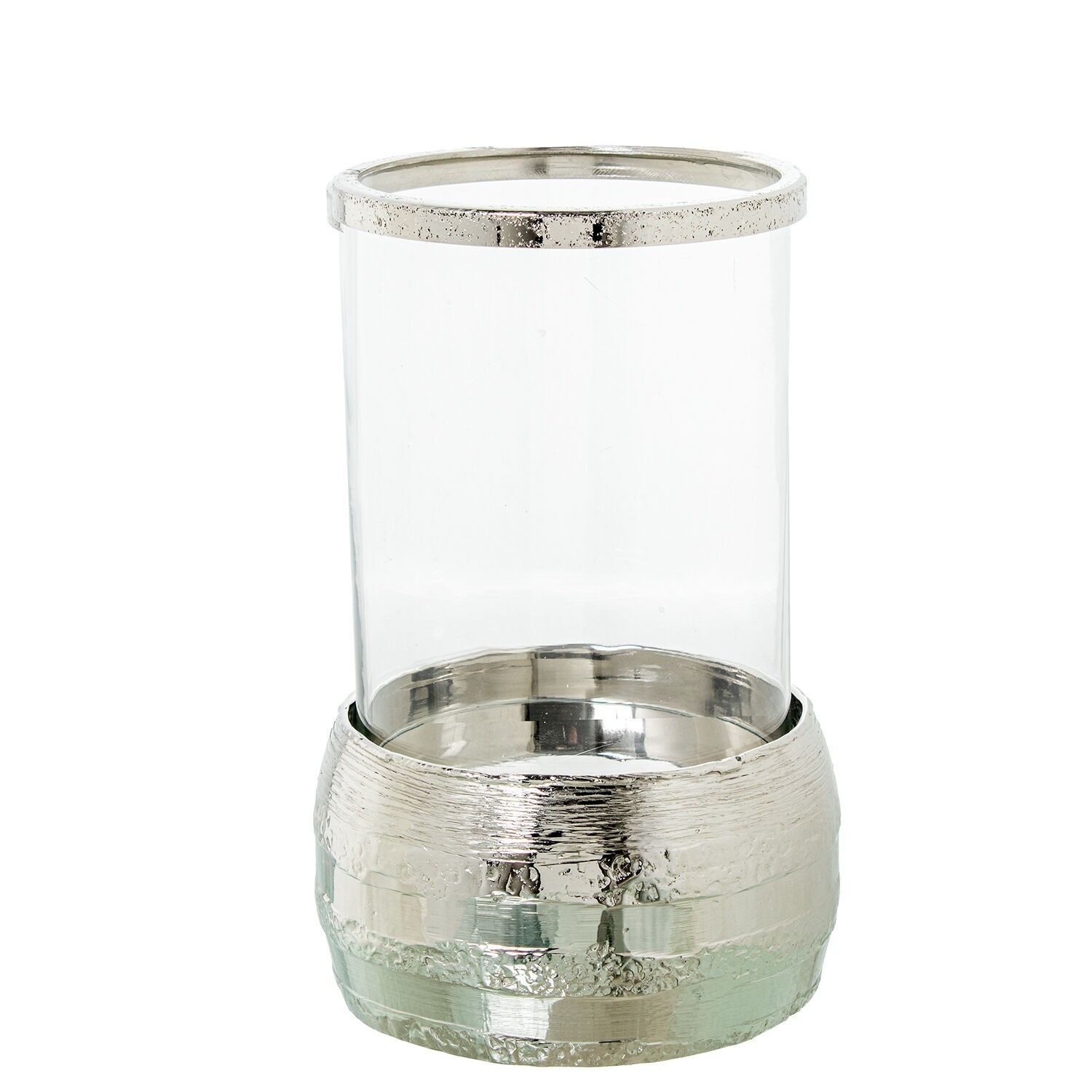 Silver aluminum and glass candle holder 18x27cm ST72566