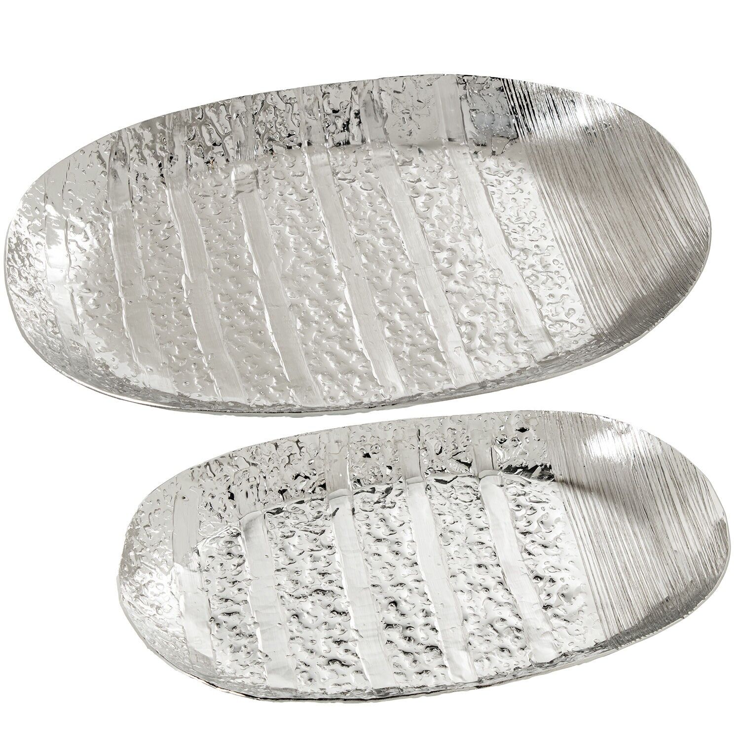 Set of 2 silver aluminum centerpieces 34x20x2.5 and 42x26x3cm ST72571