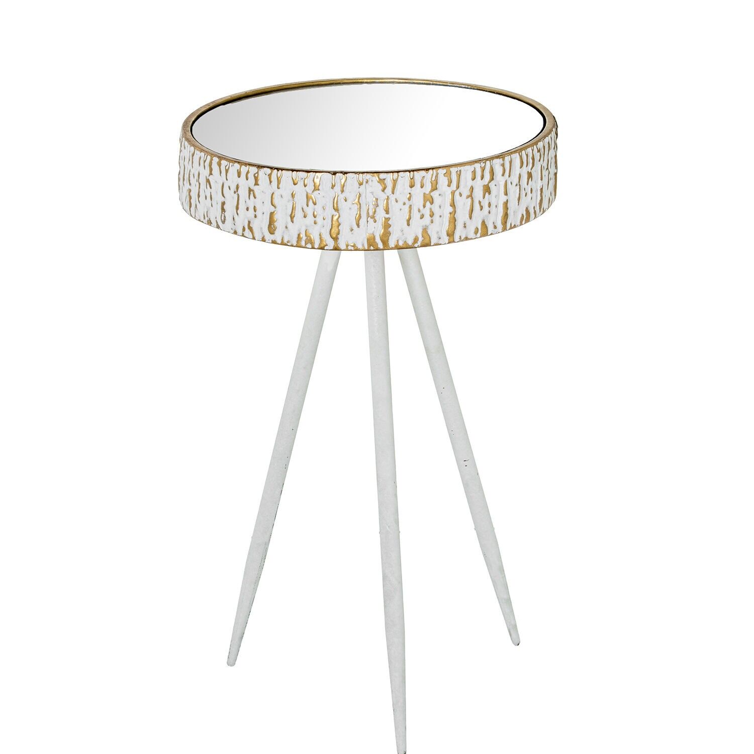 Gold metal side table, white with mirrored surface 30x50cm ST73006