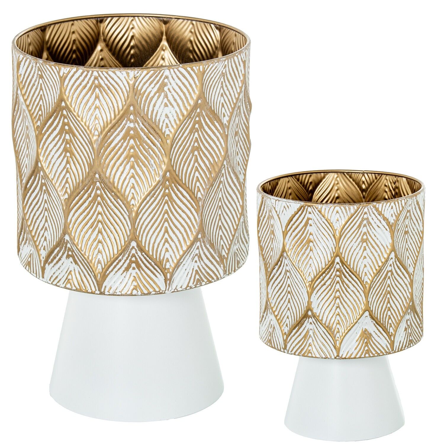 Set of 2 metal planters, gold and white, 29x45 and 25x36cm ST73017