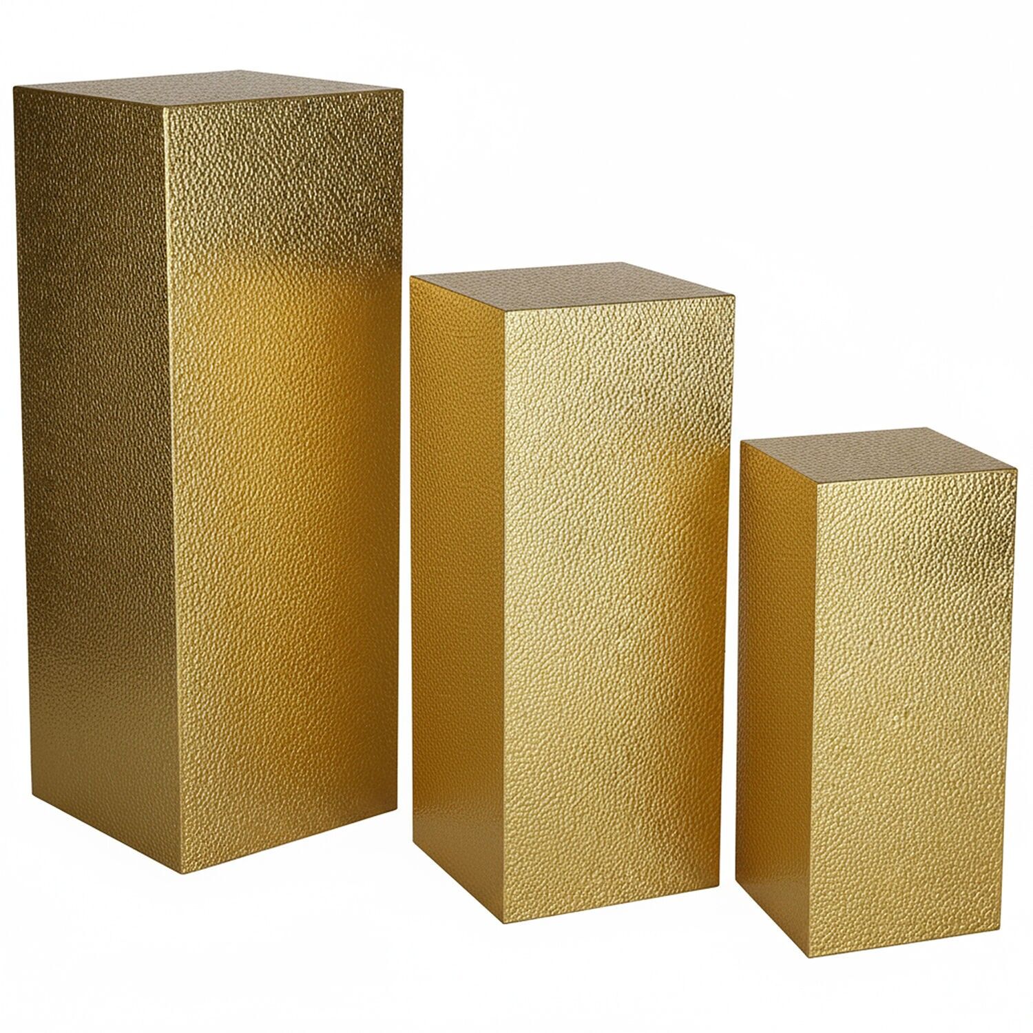 Set of 3 gold metal pedestals 41x41x110 and 36x36x90 and 30x30x70cm ST73053