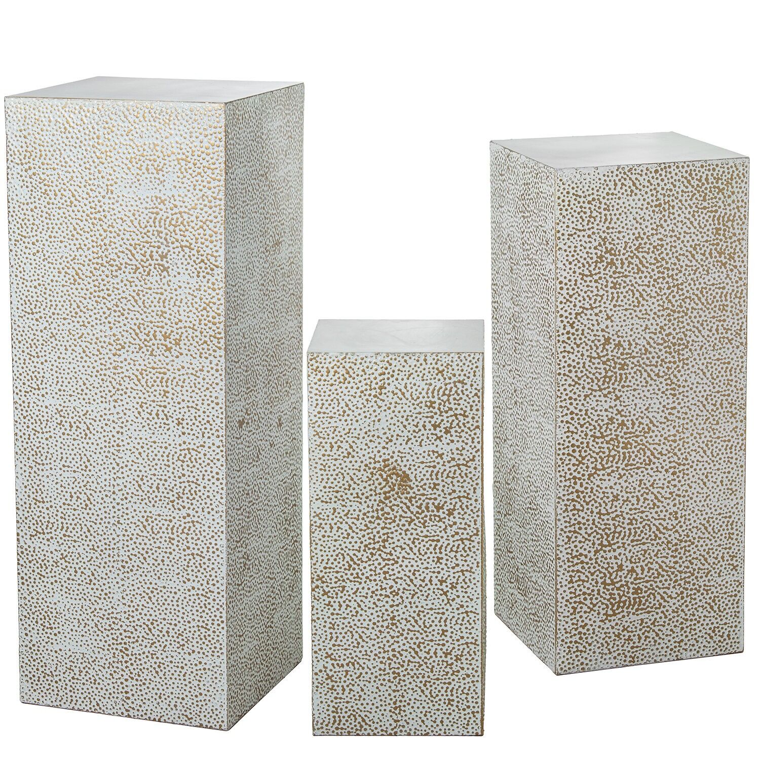 Set of 3 metal pedestals, gold, white, 41x41x110, 36x36x90, and 30x30x70cm ST73054