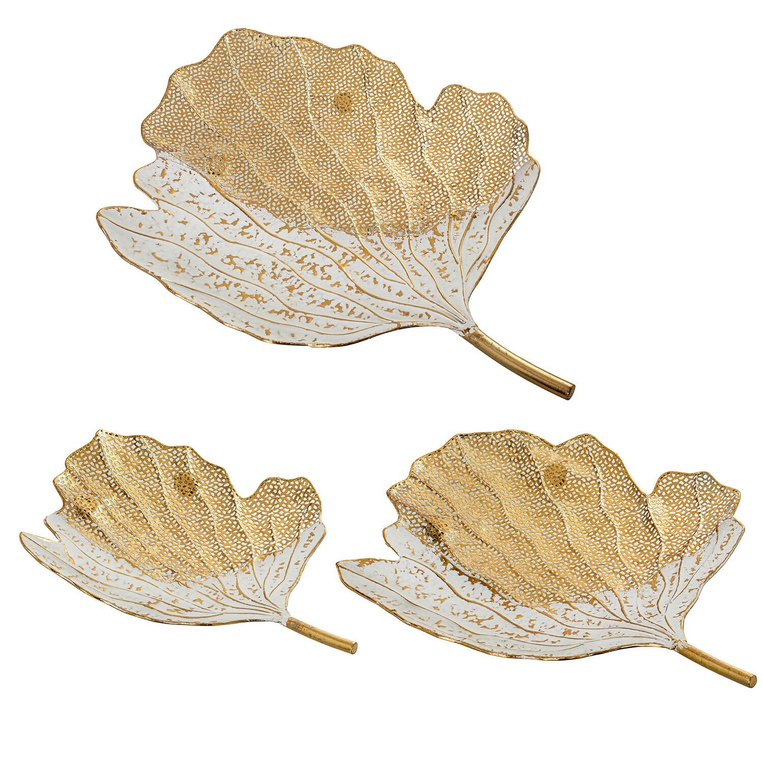 Set of 3 white metal centers, gold 66x50x7-53x41x7-42x33x7cm ST73070