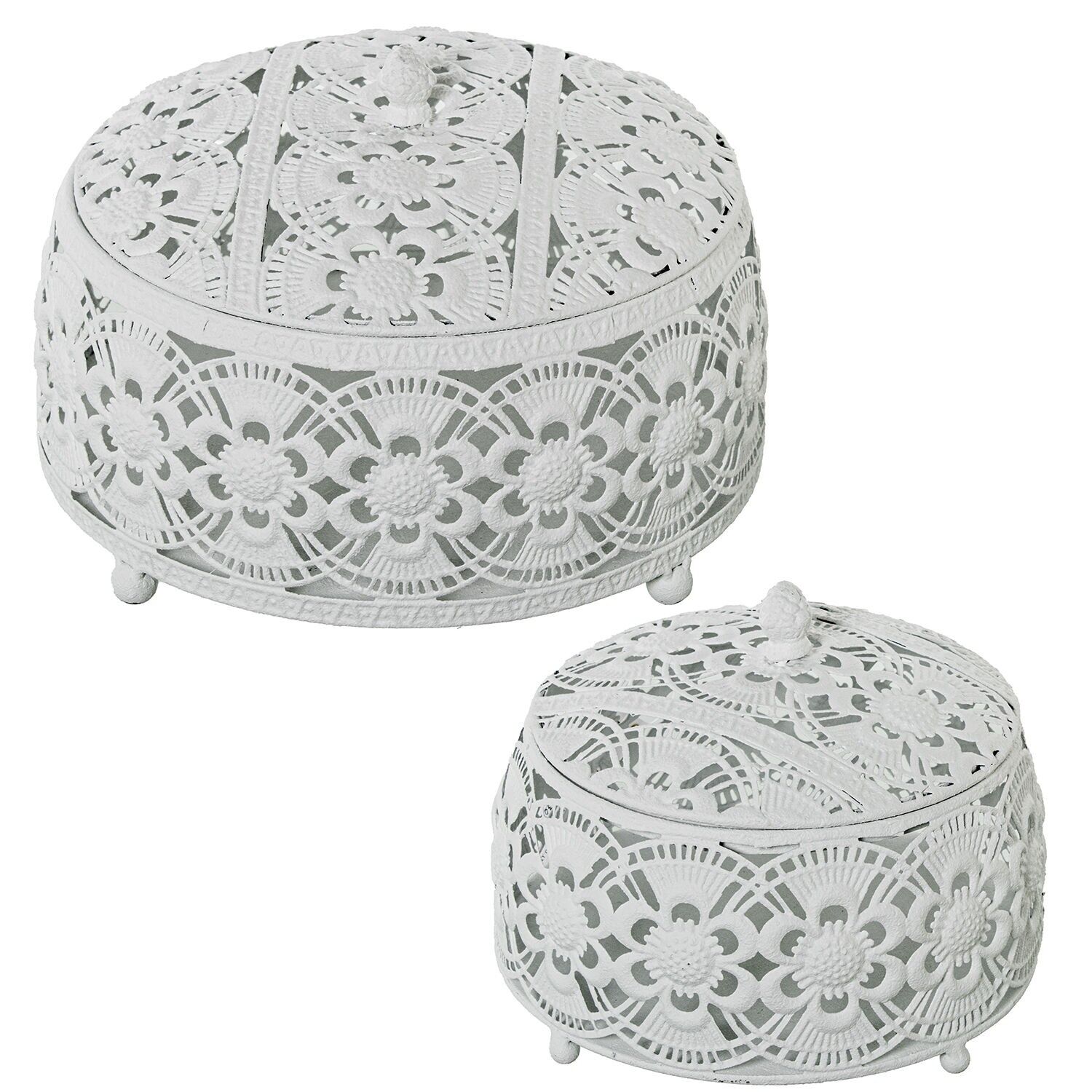 Set of 2 white metal boxes with lids: L0: 30x30x20 cm, S0: 22x22x17 cm ST73083