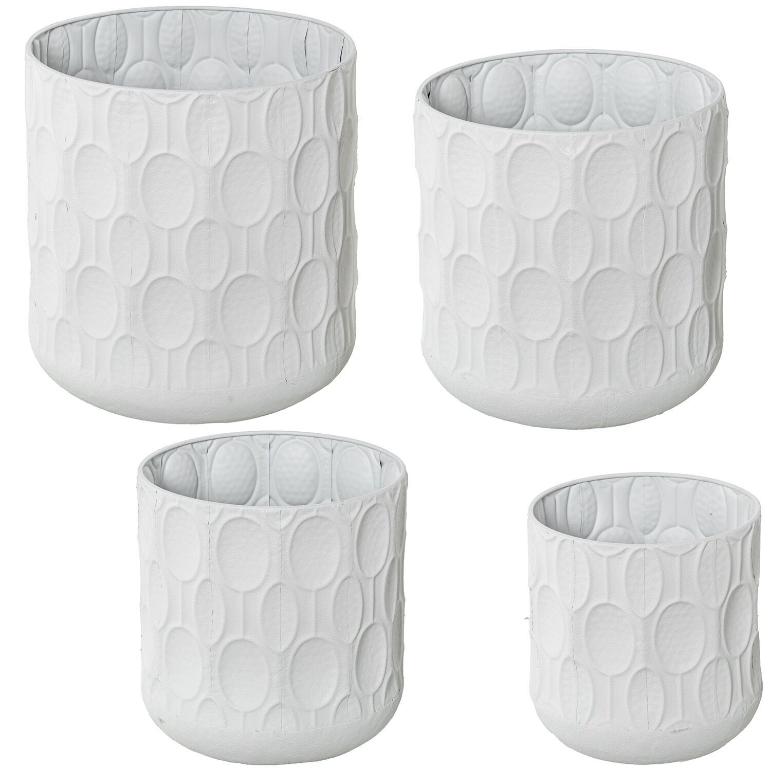 Set of 4 white metal planters 38x38, 34x34, 31x30, and 27x26cm ST73096