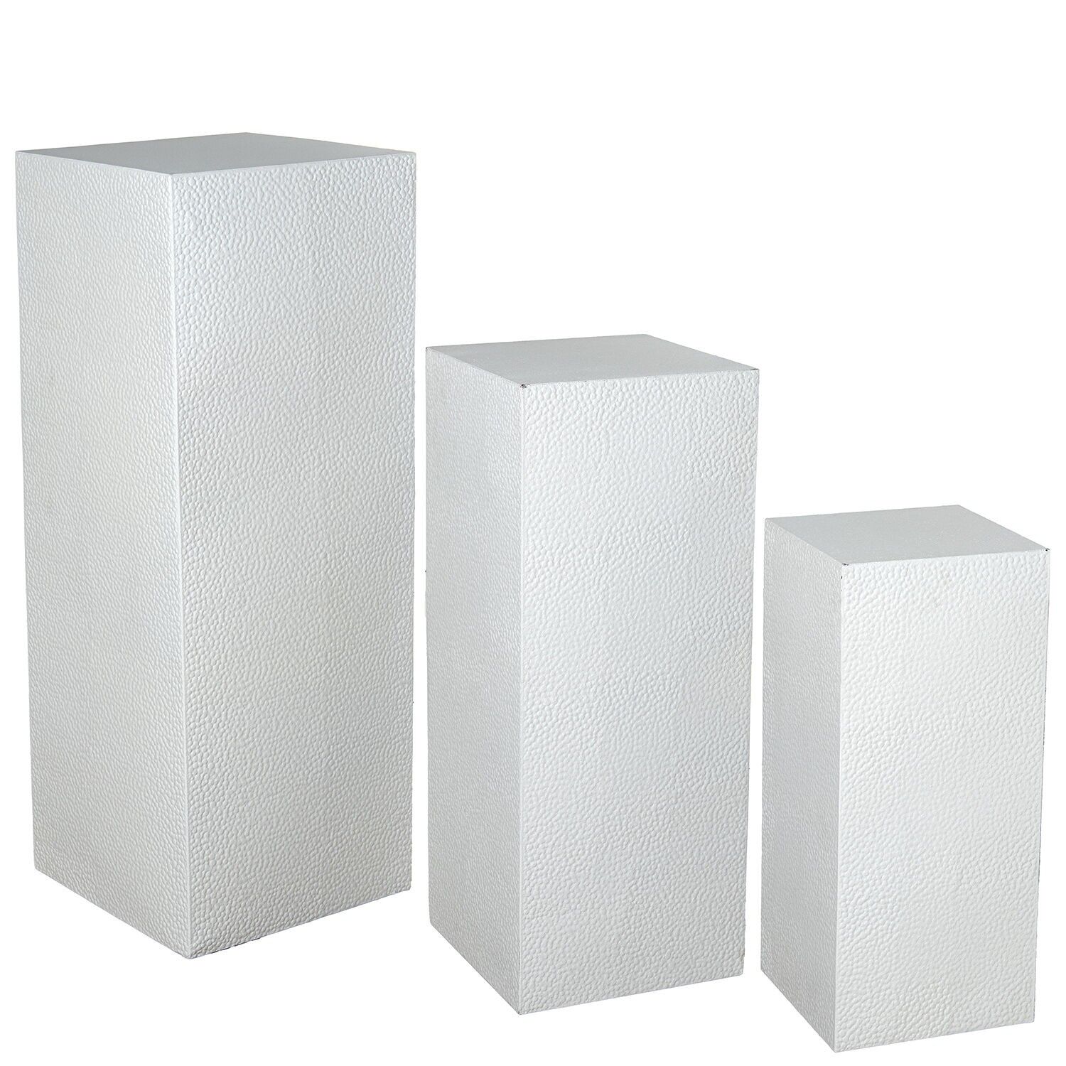 Set of 3 white metal pedestals 41x41x111, 36x36x91, and 31x31x71cm ST73097