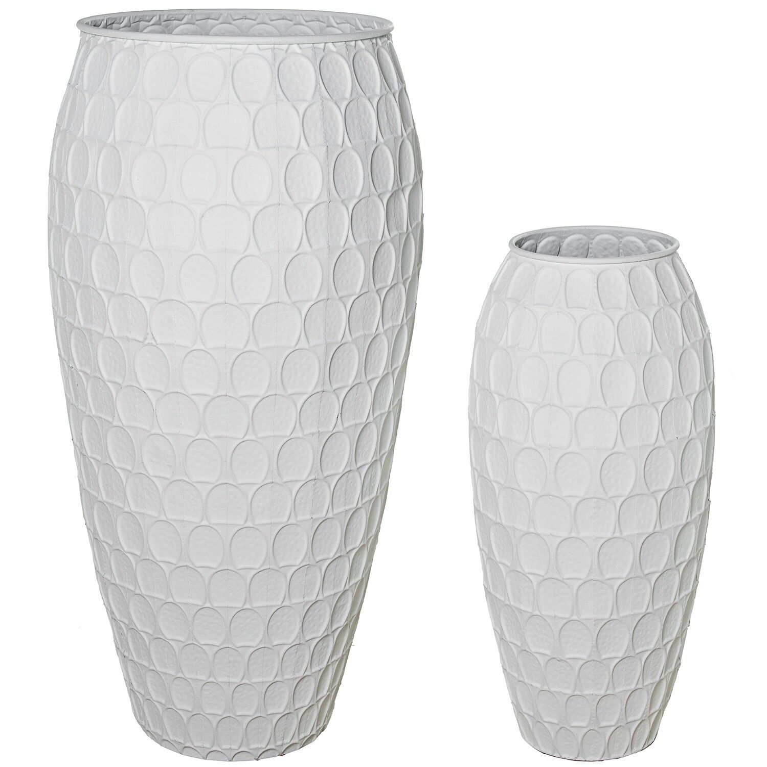 Set of 2 white metal vases l0:64, 5x64, 5x126 s0:43x43x91 ST73098