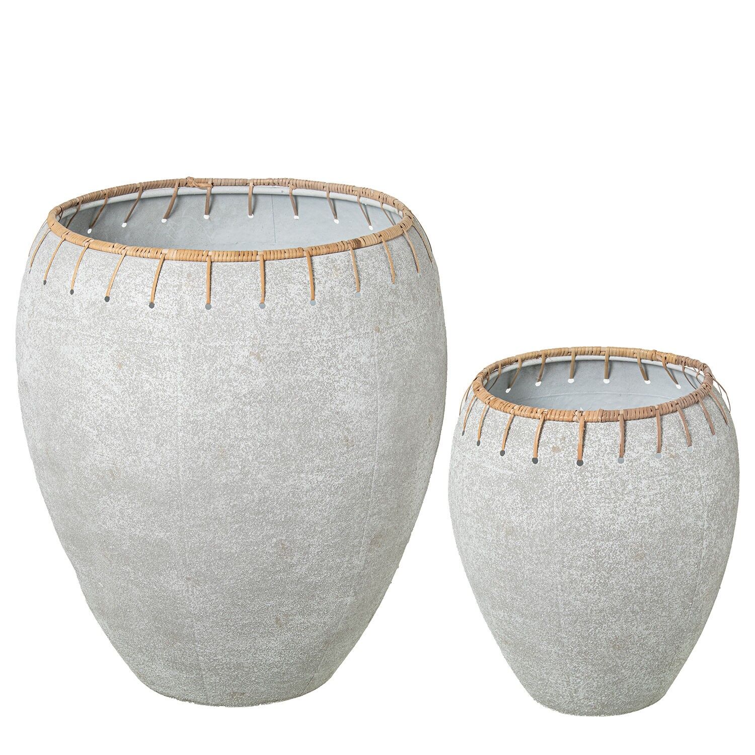 Set of 2 white metal vases 54.5x62.5 and 36.5x43cm ST73092