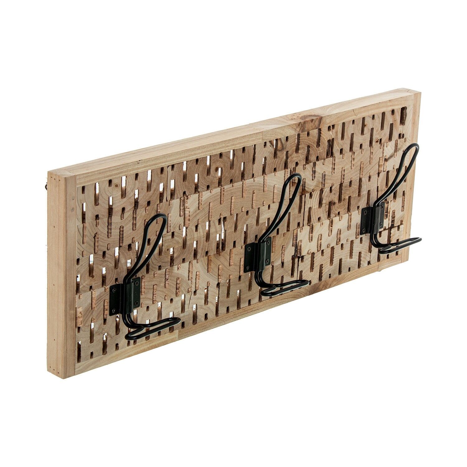 Natural wood wall-mounted coat rack with 3 metal hooks, 50x8x19.5cm ST73557