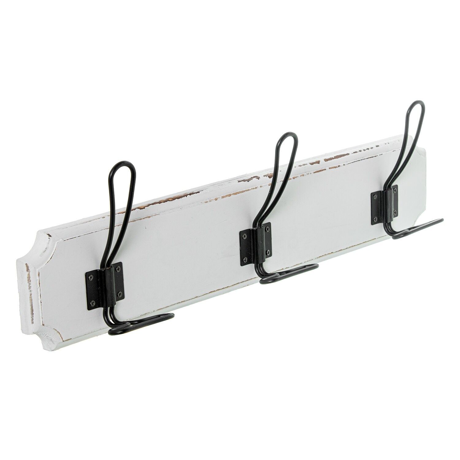 White wooden coat rack with 3 metal hooks 48x7x13cm ST73559