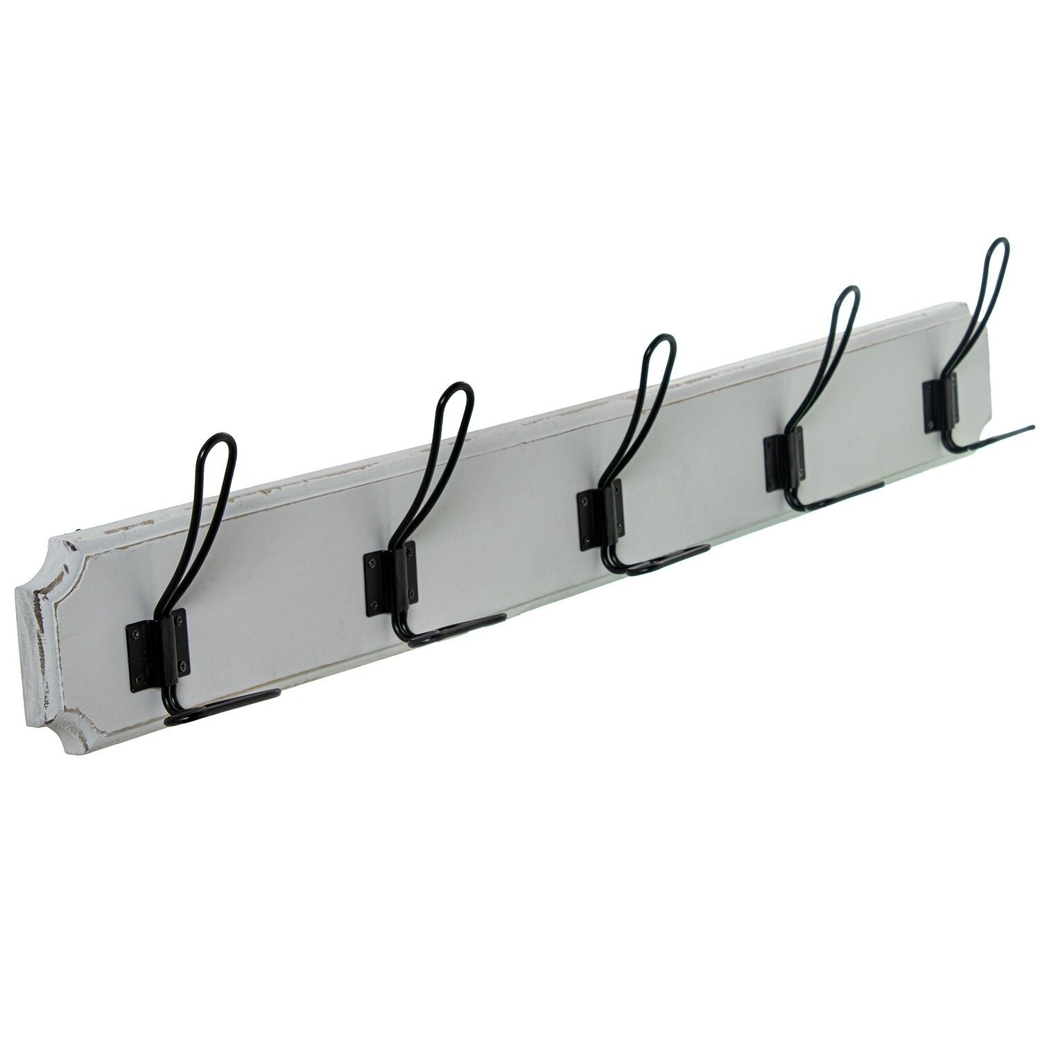 White wooden coat rack with metal hooks 80x7x13cm ST73560