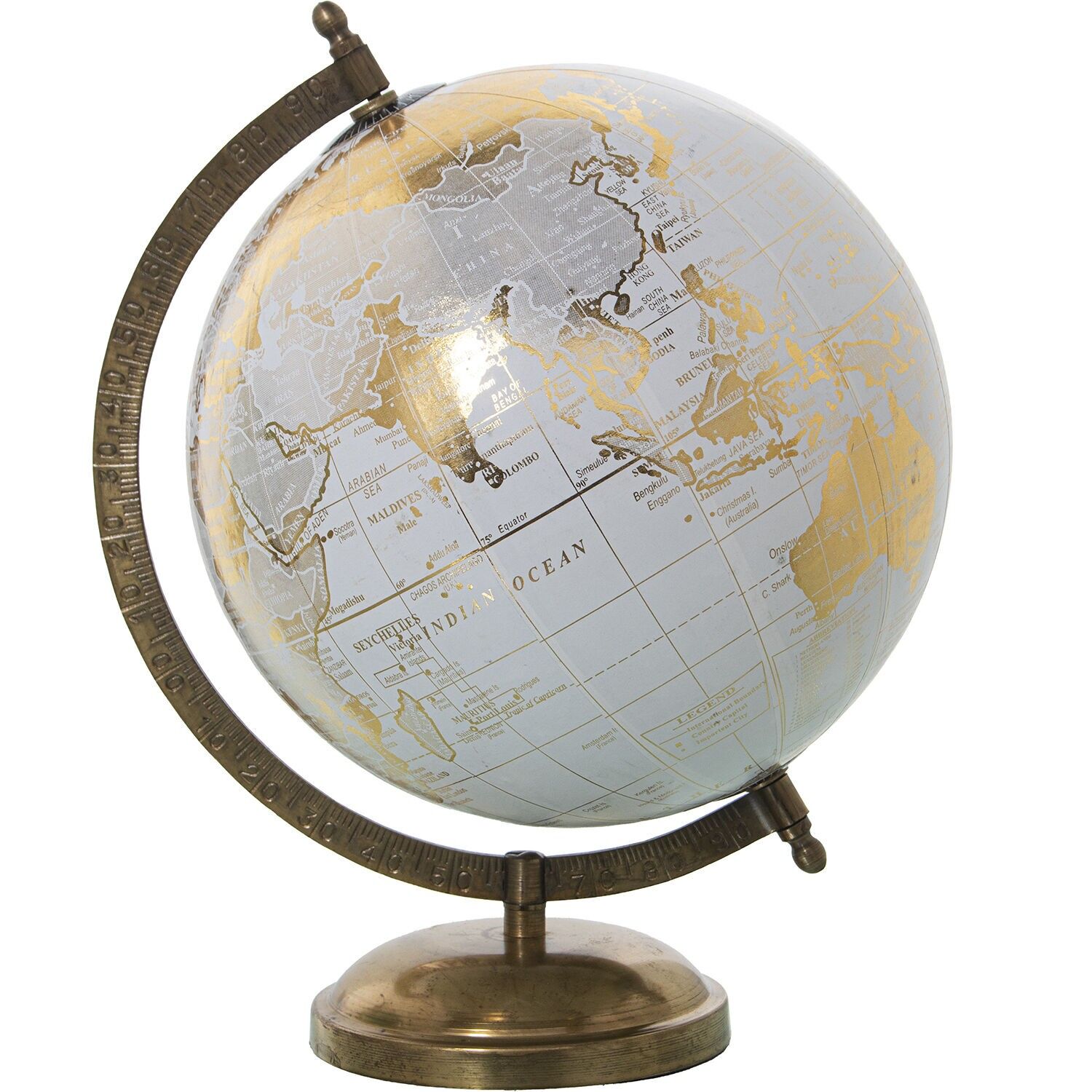 Earth globe ø20cm white, gold metal tabletop 20x28cm base: 11, 5cm ST74234