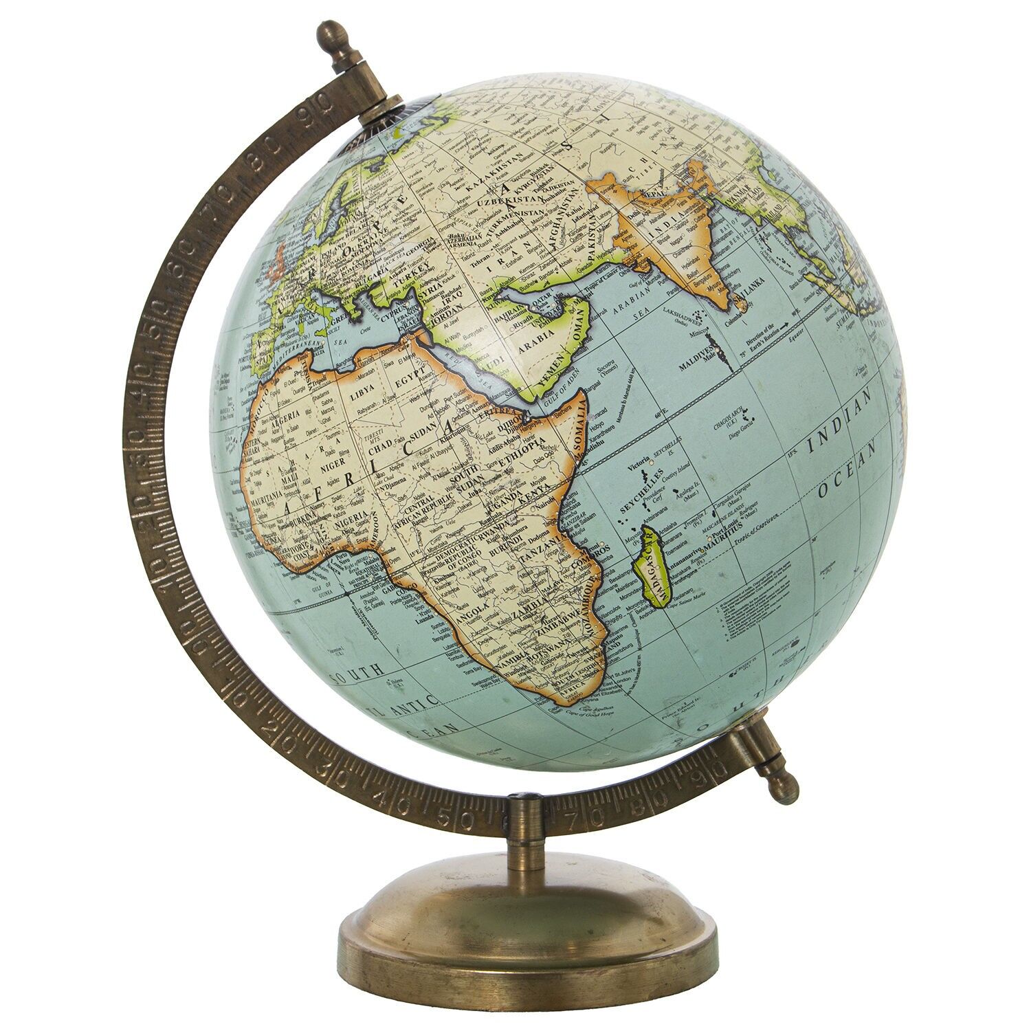 Earth globe ø20cm blue metal tabletop 20x28cm base:11.5cm ST74235