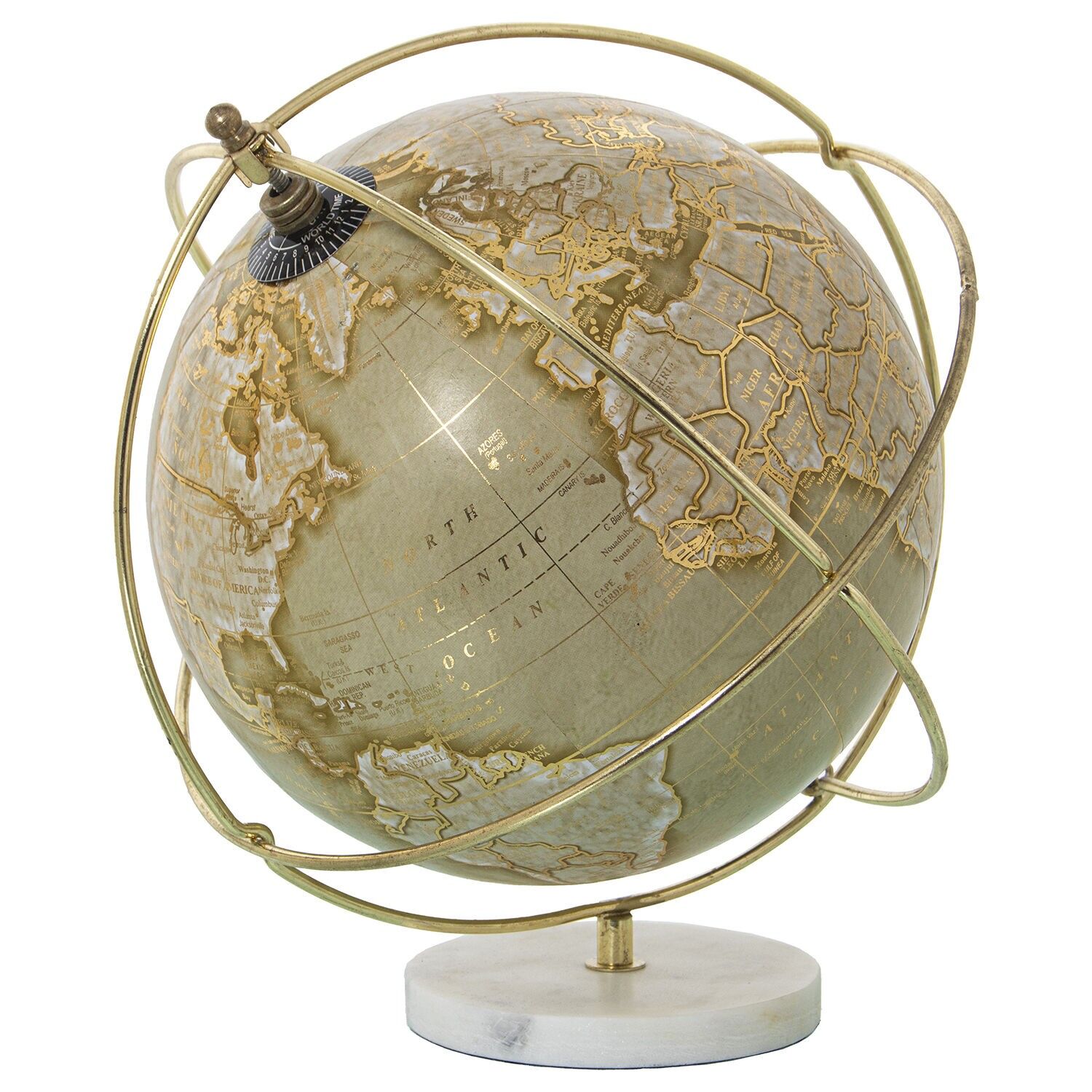 Earth globe ø24cm gold metal, marble tabletop 24x27cm base:11cm ST74236